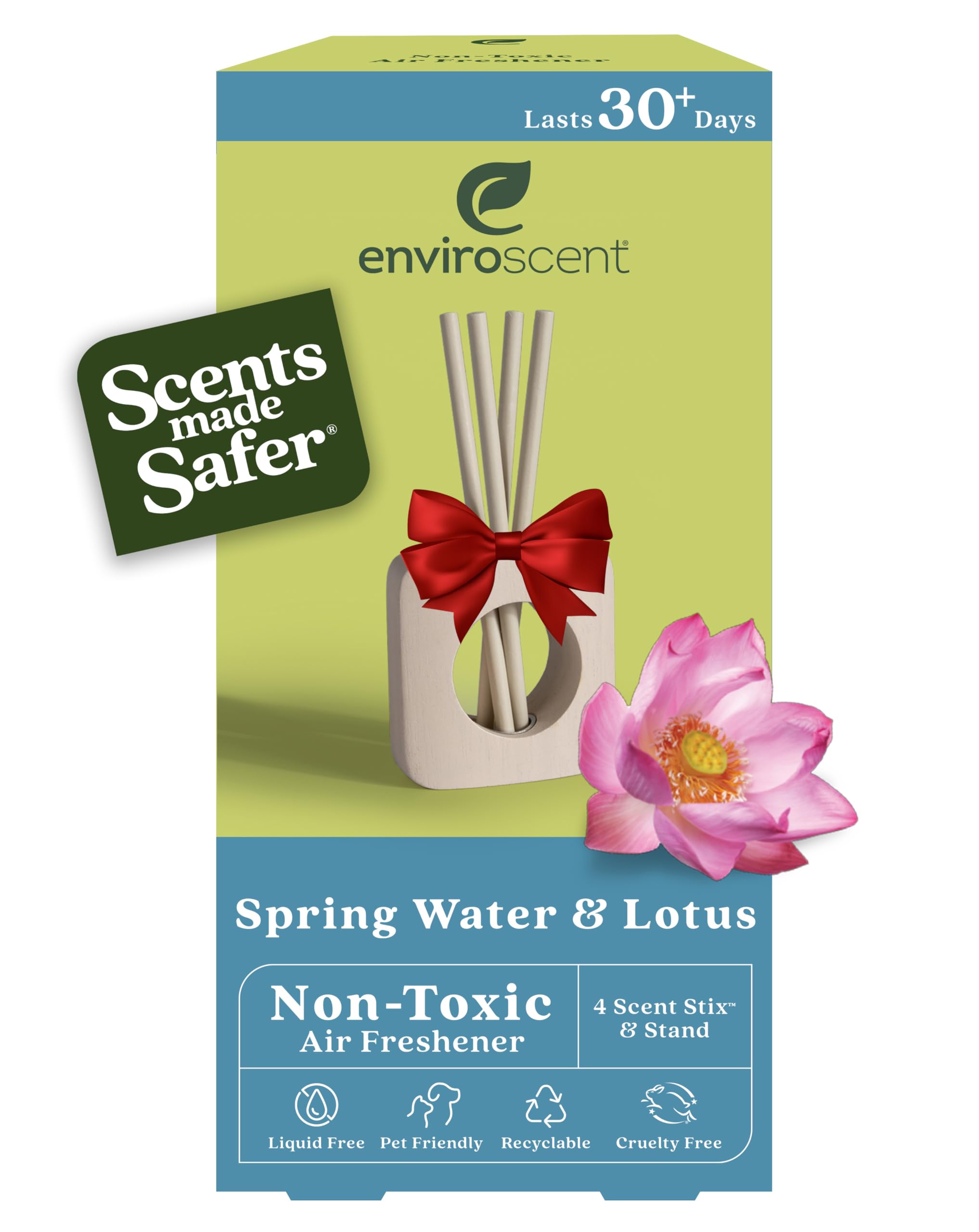 Enviroscent Non-Toxic Scented Stix Diffuser (2-Piece Set) Room & Home Air Freshener Kit (Spring Water + Lotus) Infused with Essential Oils | 1 Mango Wood Stand & 1 Liquidless Scent Stix Refill