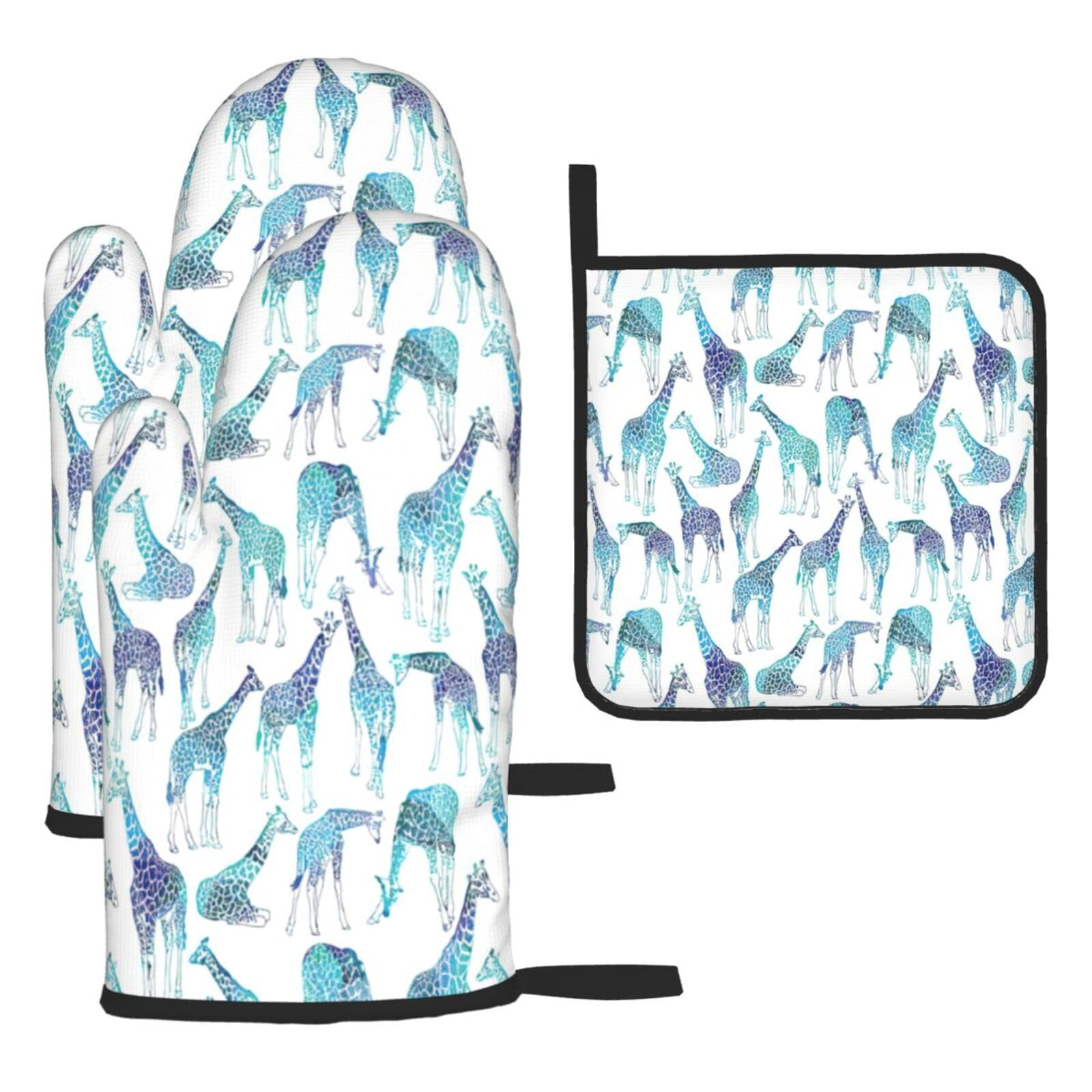 Giraffe Pattern Print Oven Kitchen Gloves For Baking Outdoor Grilling Home Use Mitts Microwaving Bbq