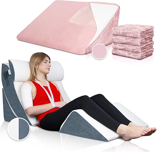 Lunix - Juego de 4 almohadas ortopédicas para cama y cuña para aliviar el dolor de espalda cuello piernas y rodillas almohadas cómodas y ajustables