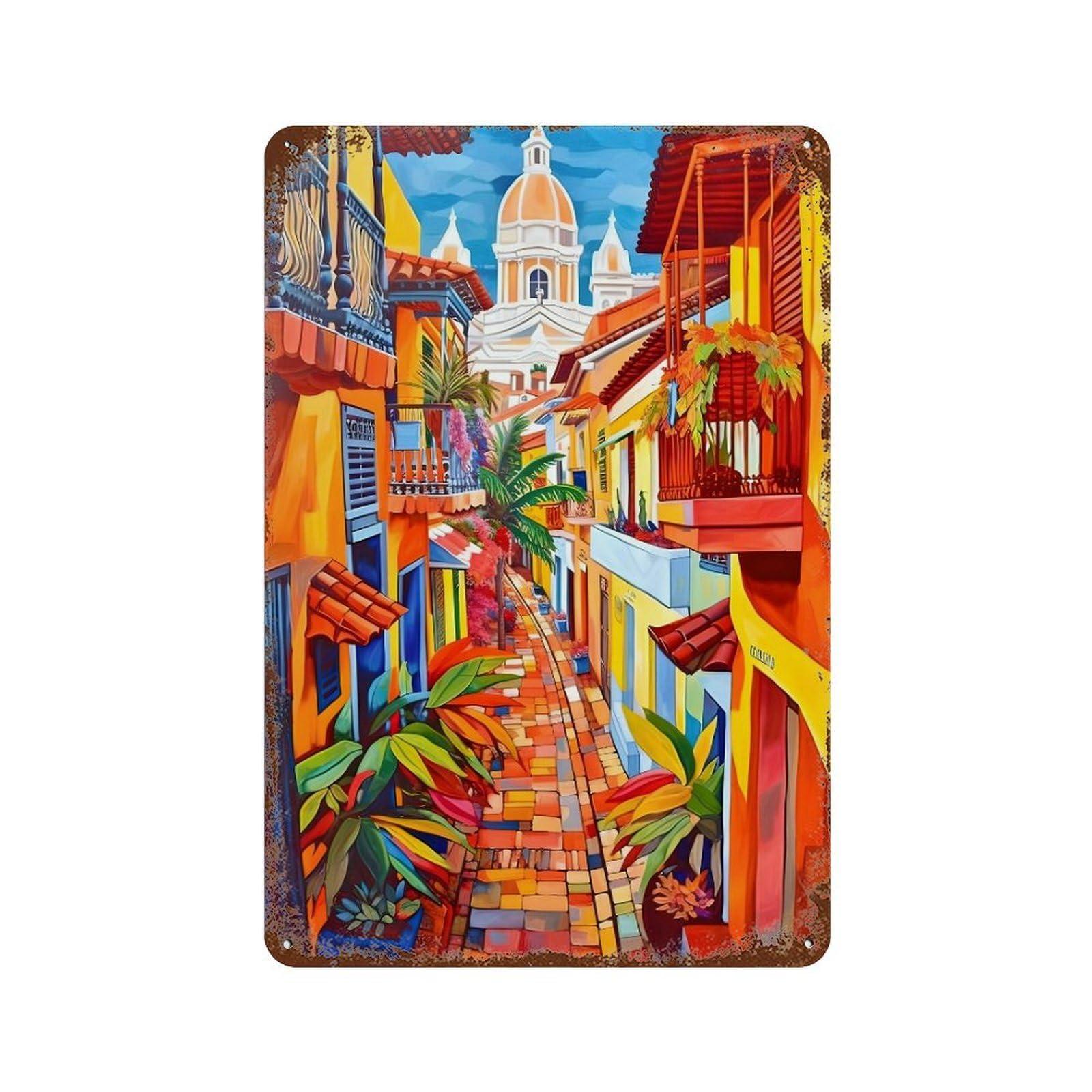 xiaoxiaoshen Mexican Village Wall Decor Art Metal Tin Poster Modern Home Decor Art Home Bar Shop Decorations Vintage Sign 30x20cm