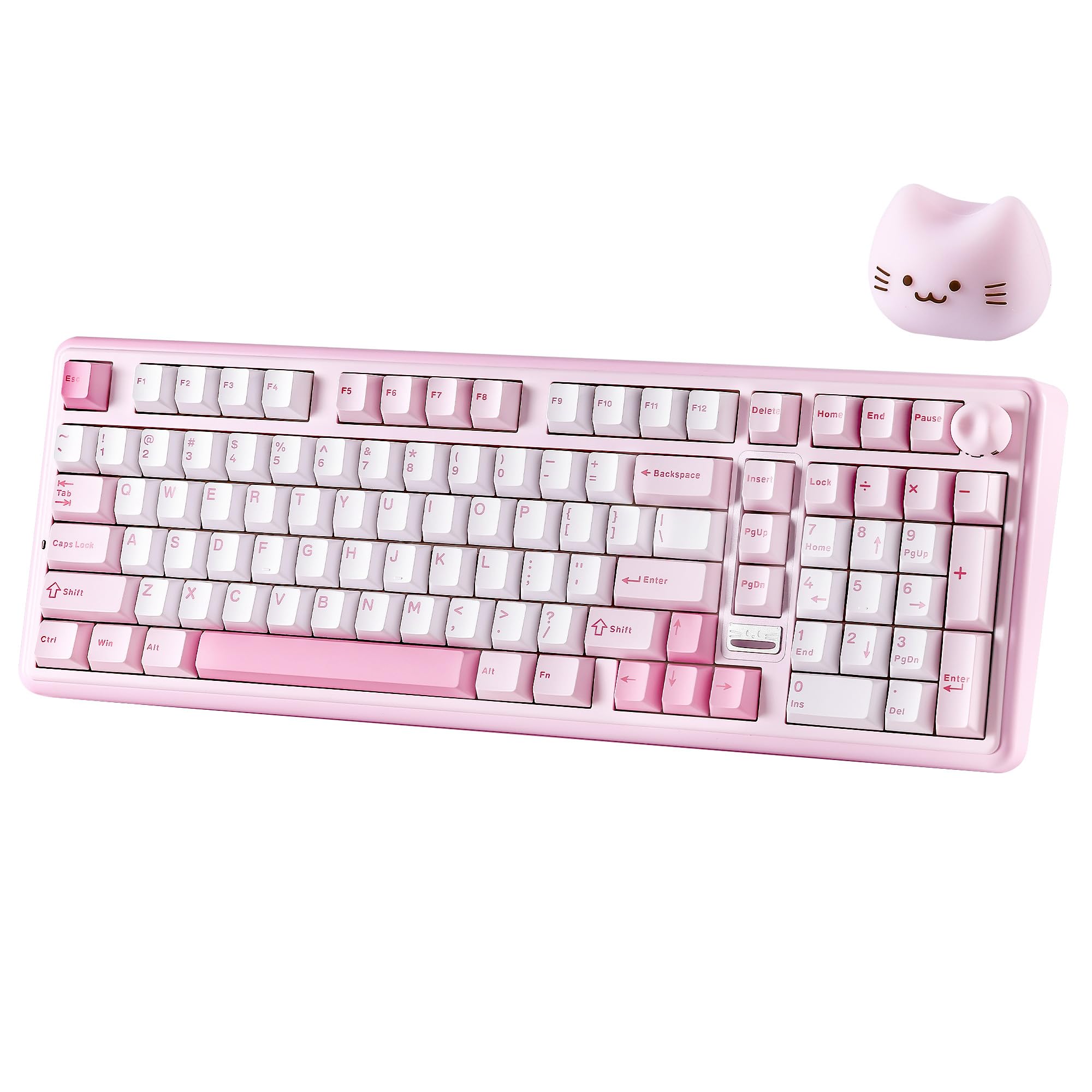 YUNZII B98 PRO QMK/VIA Wireless Mechanical Gaming Keyboard, 96% Layout with Numpad and Cute Cat Knob, BT/2.4G/USB-C, Pre-Lubed Switch Hot Swap Gasket, RGB for Win/Mac (Beige, Milk V2 Linear Switch) — view 10