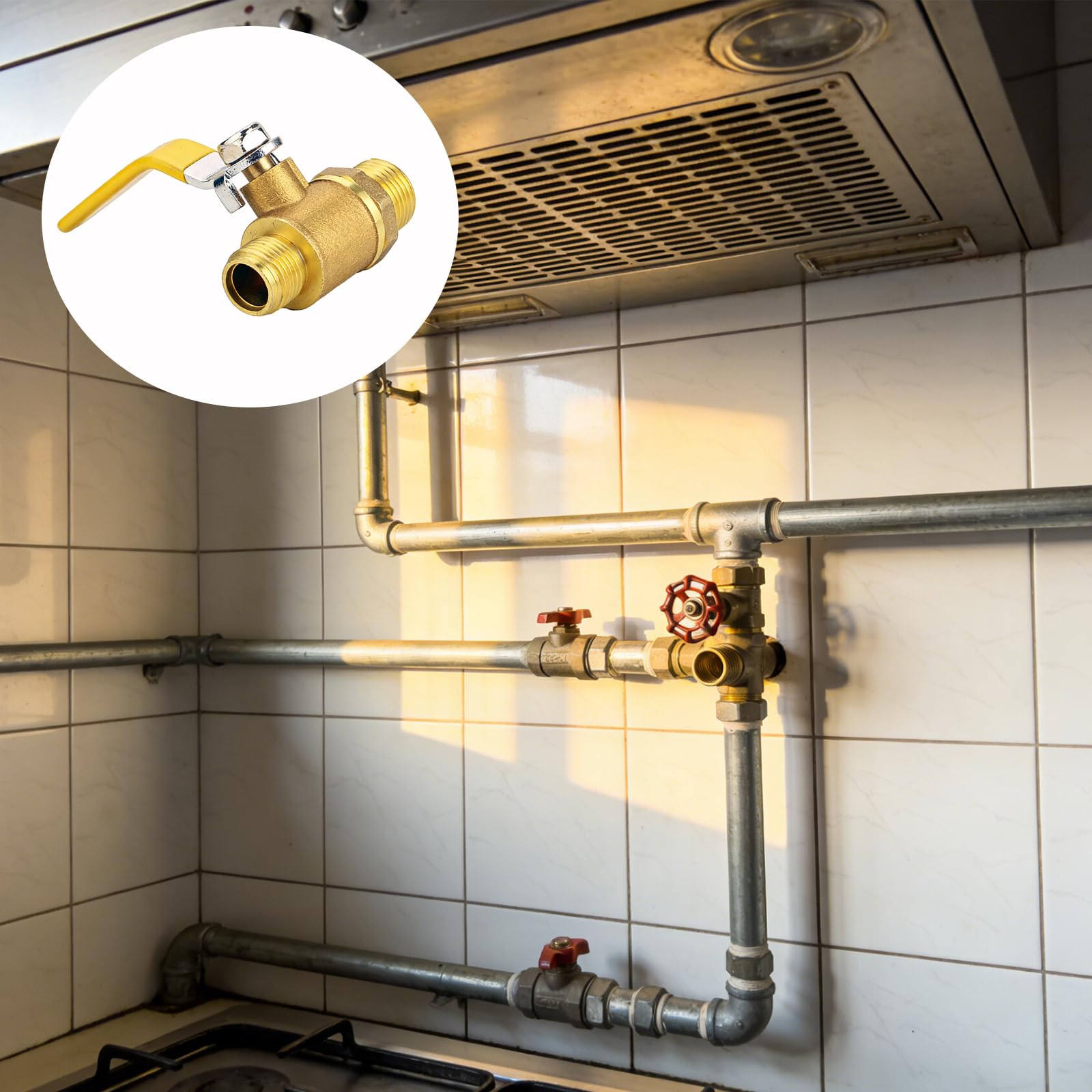 Juego de 10 válvulas de bola de gas, llave de paso de latón MPT de 3/8 pulgadas y 1/2 pulgada con mango largo, válvula de cierre de cuarto de vuelta gruesa para gas natural, estufa, tubería de agua