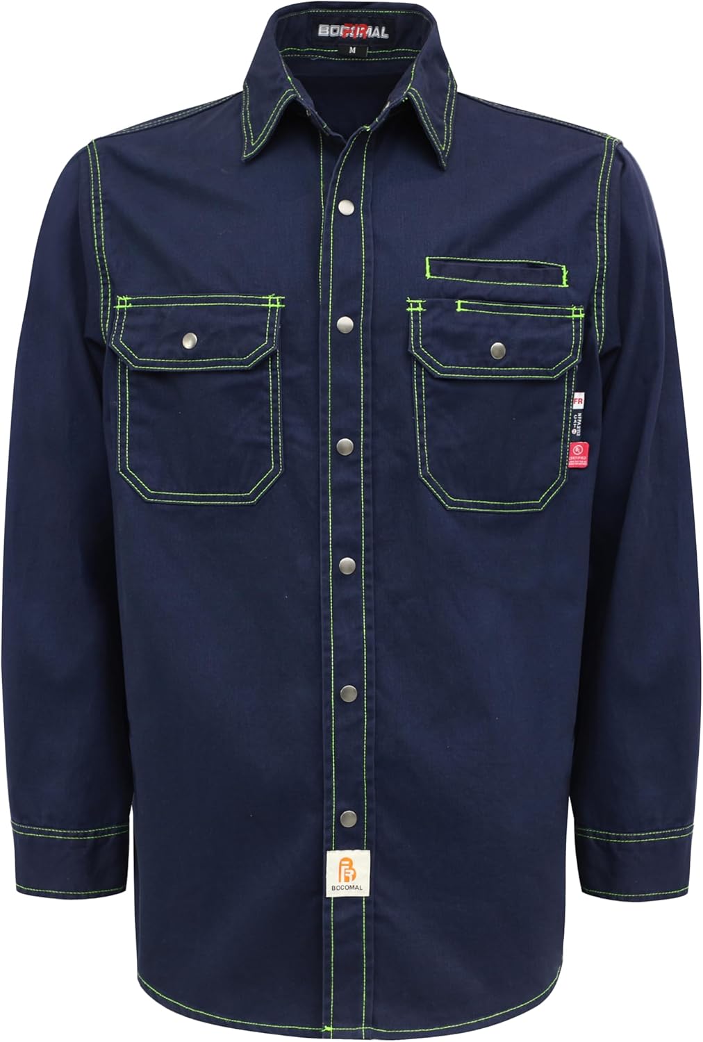 BOCOMAL FR Shirts for Men Snaps Down 7.5oz Water Repellent Fire Resistant Welding Jackets-NFPA2112 CAT2