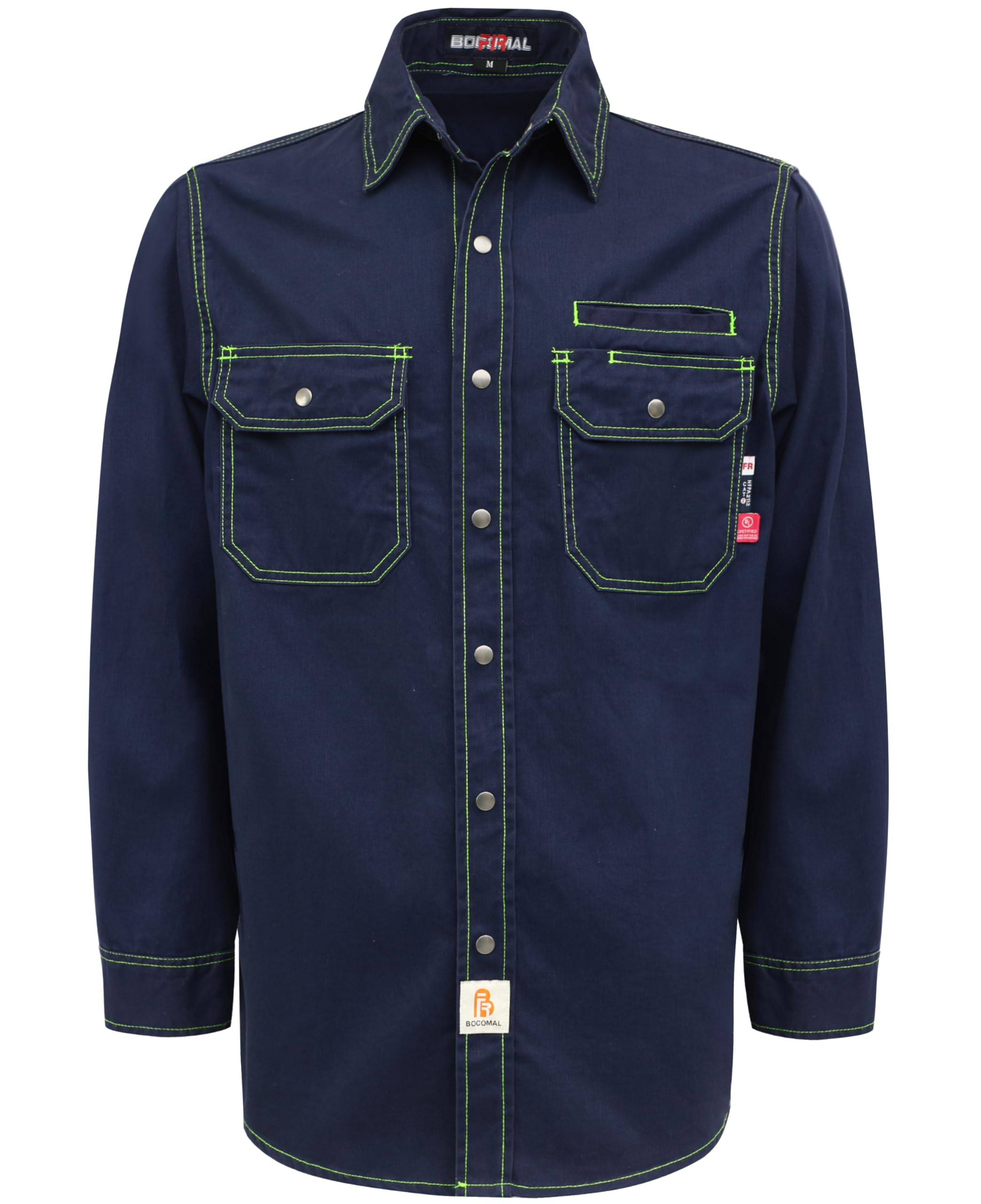 BOCOMAL FR Shirts for Men Snaps Down 7.5oz Water Repellent Fire Resistant Welding Jackets-NFPA2112 CAT2