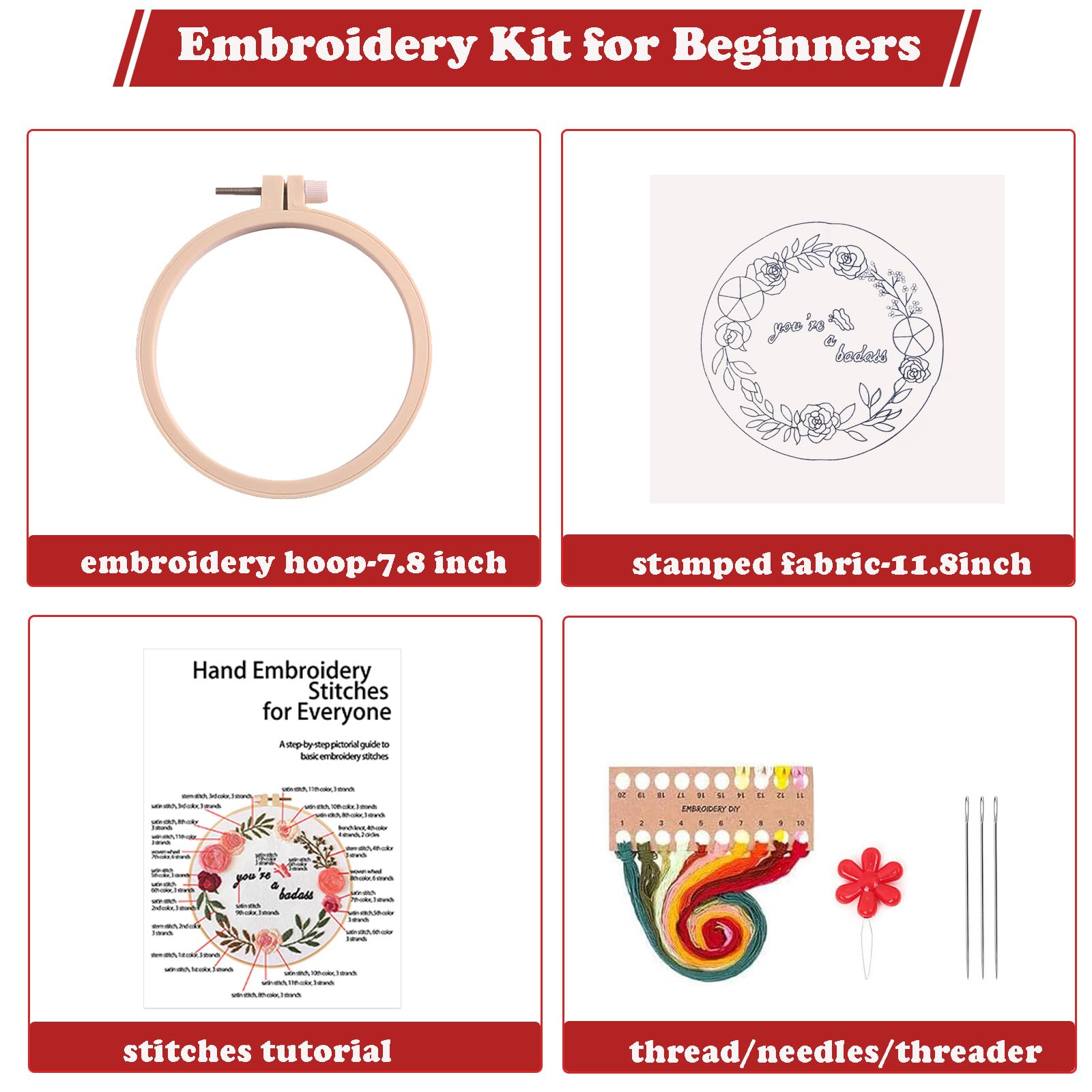 Topapfo Kit de bordado para principiantes y adultos, kit de punto de cruz, bordado a mano con puntadas de bordado, instrucciones (idioma español no garantizado), aros, hilos