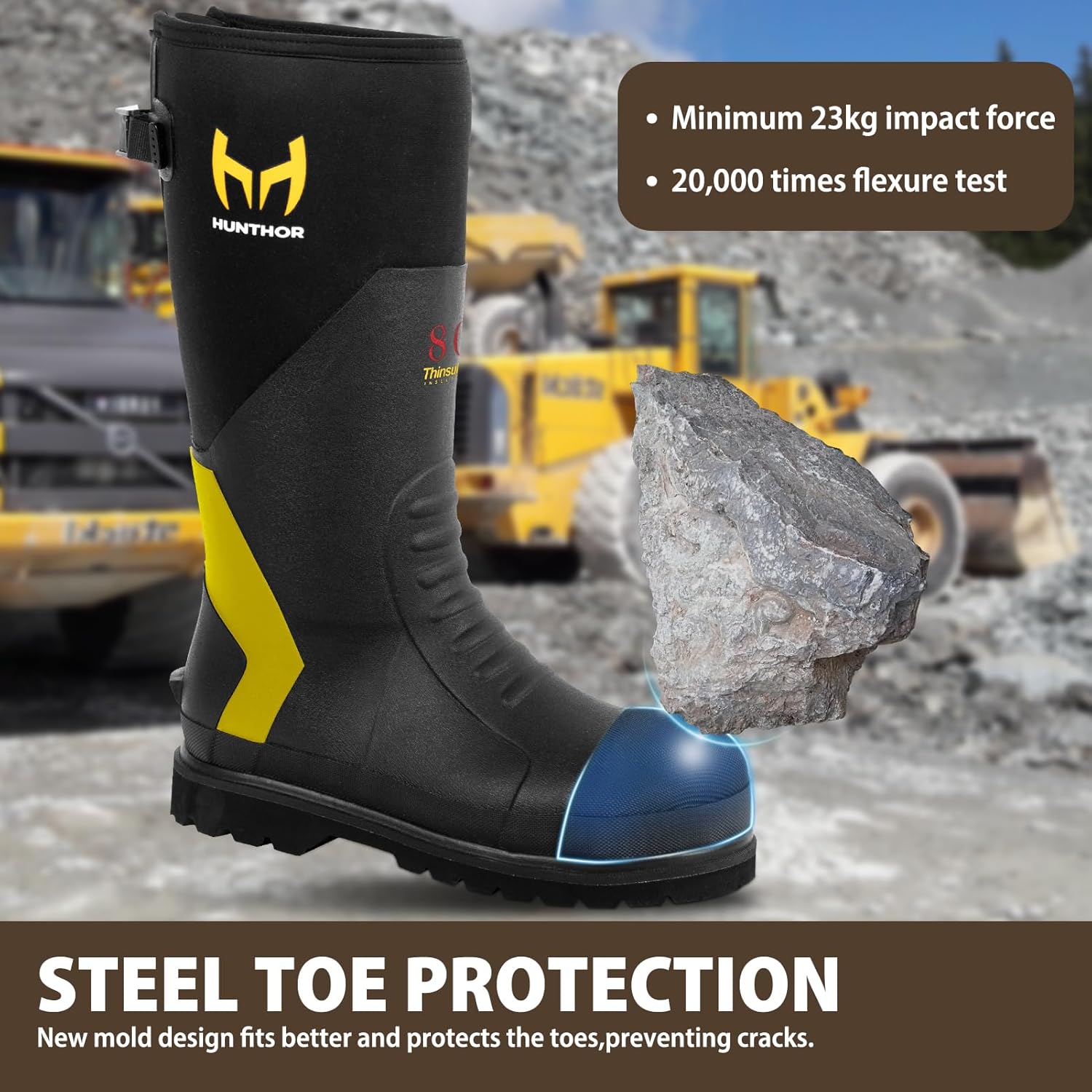 Rubber Work Boots with 800g Insulation, Puncture-Proof Steel Toe & Shank, Lightweight EVA Outsole Waterproof Insulated Neoprene Hunting Boots for Farming, Construction and Manufacturing (Size 6-14) - Image 2