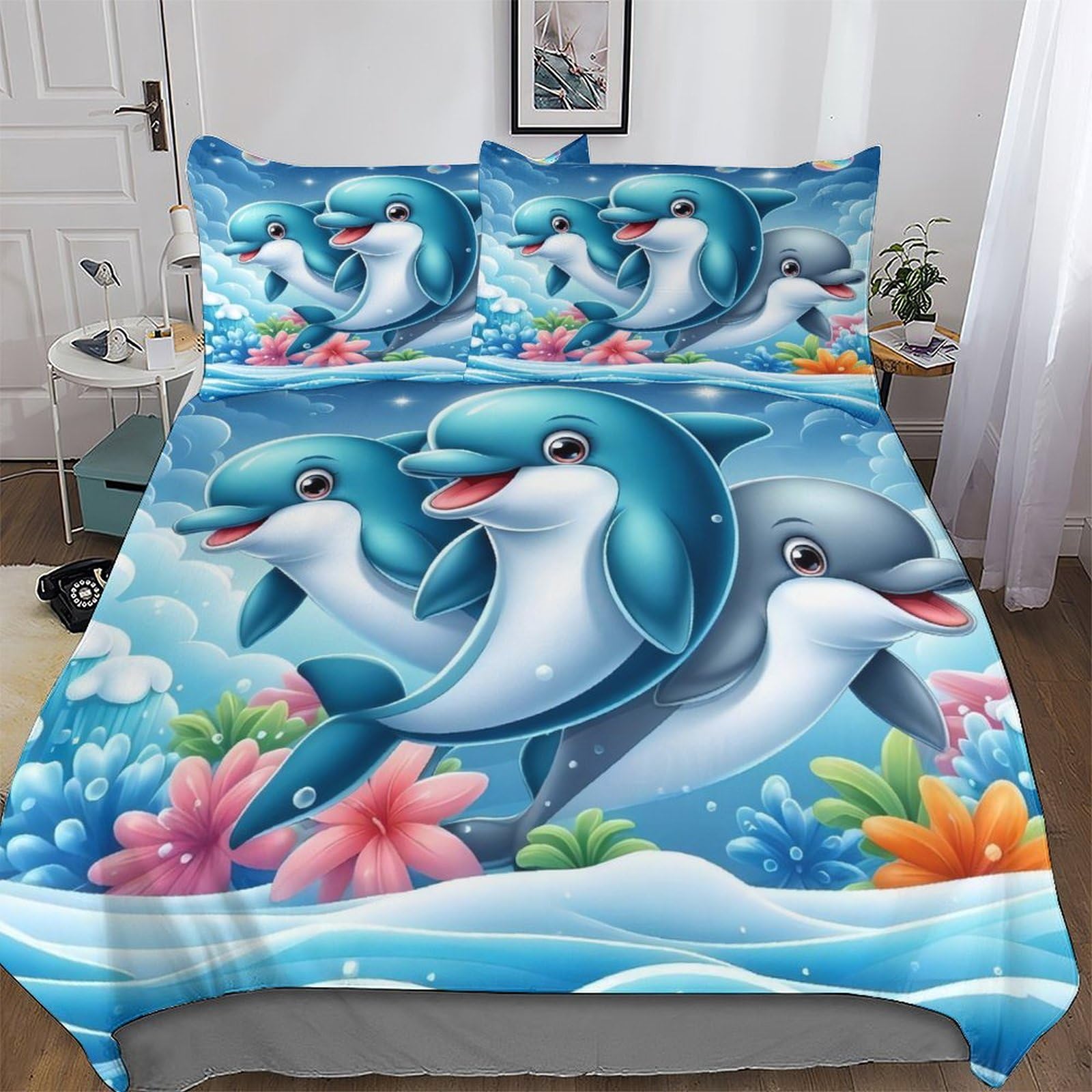Housse de couette dauphin 3D douce en microfibre pour transformer l'ambiance de la chambre enfant