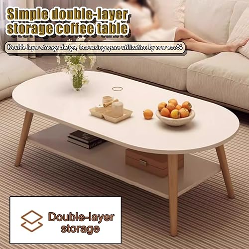 Miniatura 3 de Modern Coffee Table，2-Tier Oval Coffee Table with Storage,Double Layered Wooden Coffee Tables,mesa De Centro para Sala，for Apartments Tea