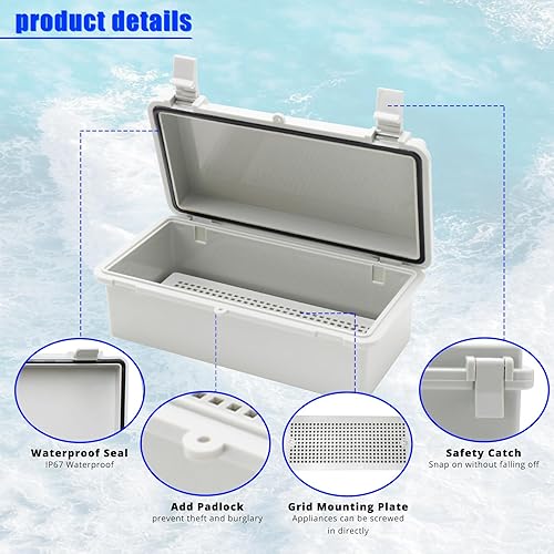Miniatura 10 de MAKERELE - Caja eléctrica exterior impermeable con cerradura y soporte de pared con bisagras, cubierta de plástico gris, caja de plástico ABS IP65