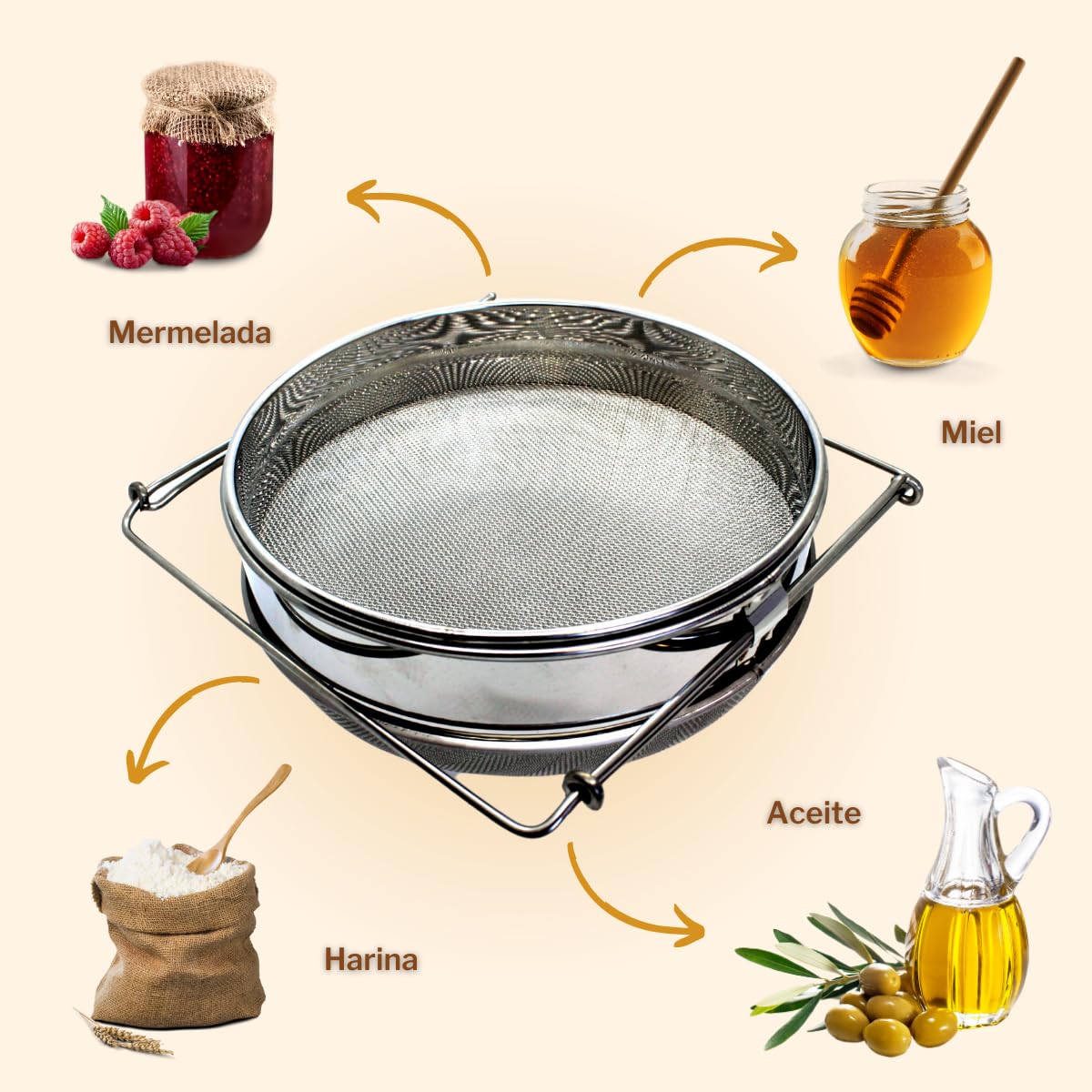 Colino Miele Acciaio Inox - Doppia Rete Filtrante, Manico Estensibile, Per Apicoltura - Foto 2