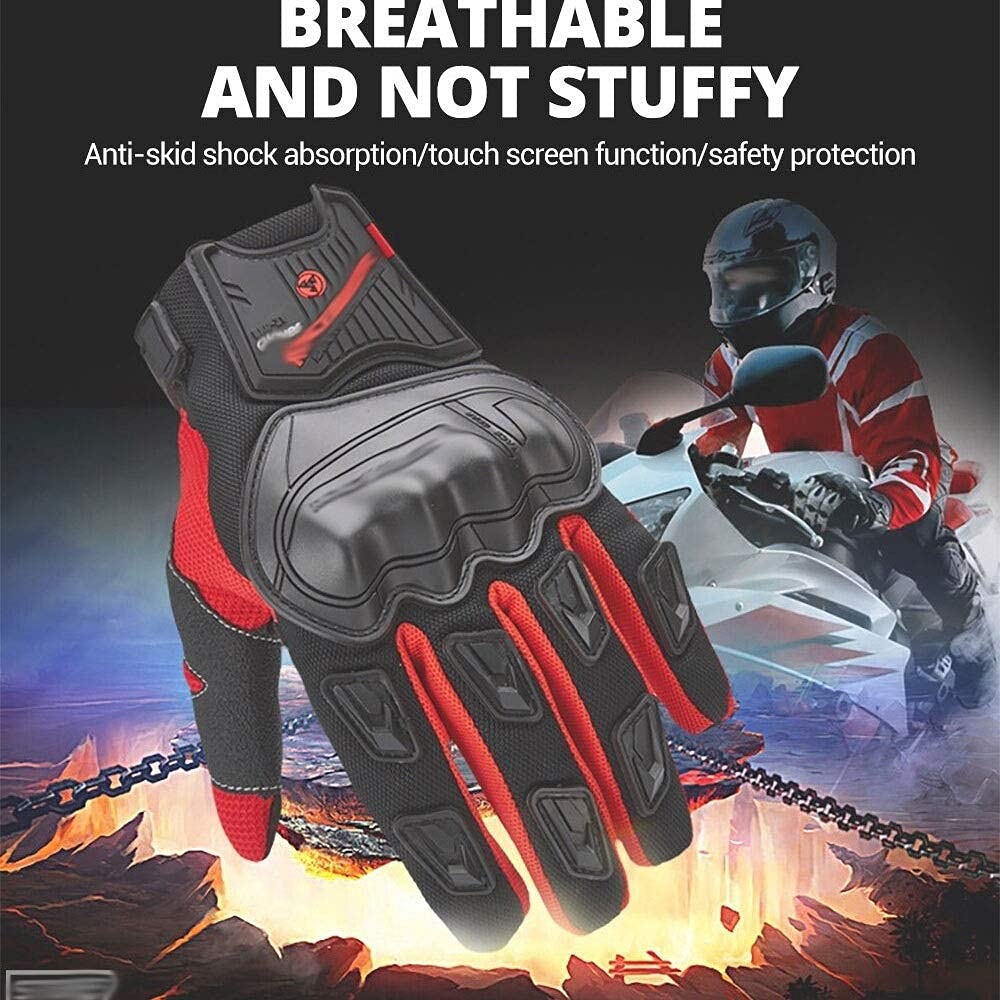 Guantes, Guantes de Moto, Guantes de Carreras de Moto Transpirables, Guantes de Moto de Motocross para Moto de Exterior de Dedo Completo para Hombre,Rojo,M