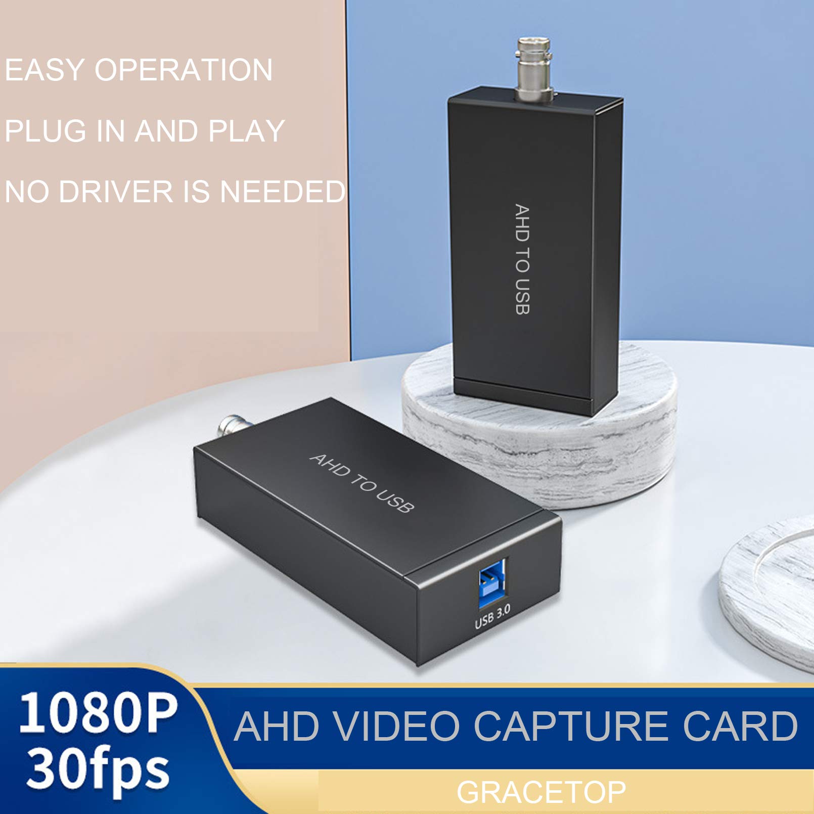 AHD Video Capture Card, 1080P 30FPS Recording USB Output AHD Input Video Recording,Easy Operation, No Driver Needed, Live Streaming