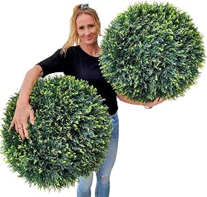 365 Curb Appeal 23” XL Faux Topiary Balls, Cedar/Cypress, 2 Pack