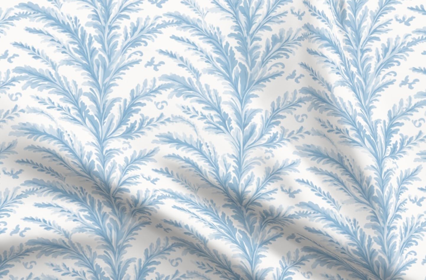 Spoonflower Fabric - Blue Floral Stripes Botanical Victorian Fronds Vintage Baroque Printed on Petal Cotton Fabric Fat Quarter - Sewing Quilting Apparel Crafts Decor