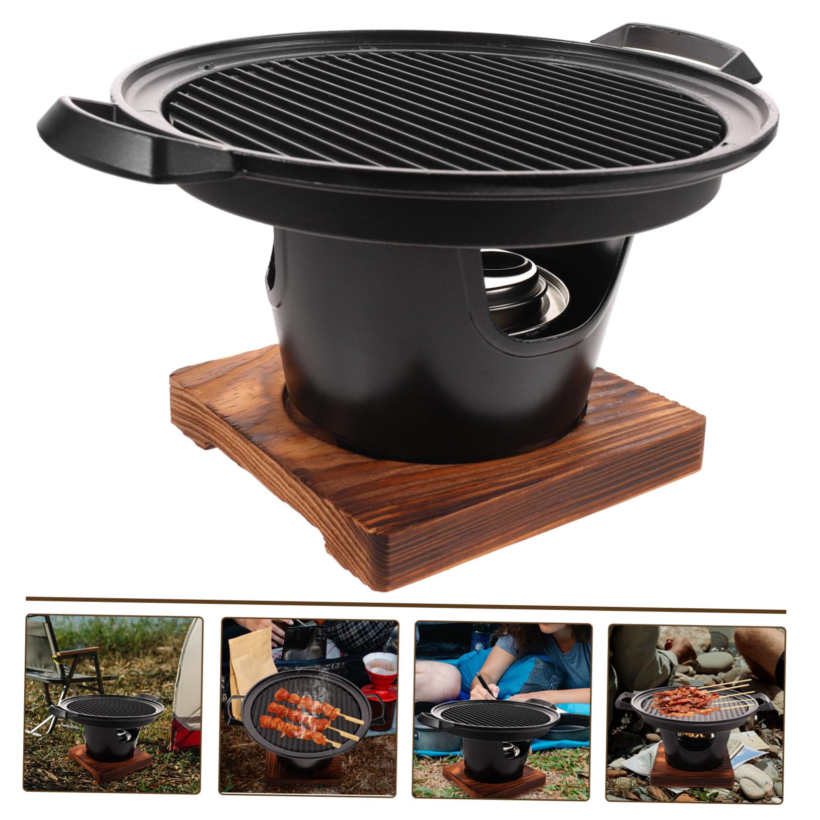 Parrilla Portátil para Barbacoa Mini para 2-3 Personas Negra | Aleación de Aluminio y Madera , Uso en Camping y Hogar , Apta para Maíz y Carne