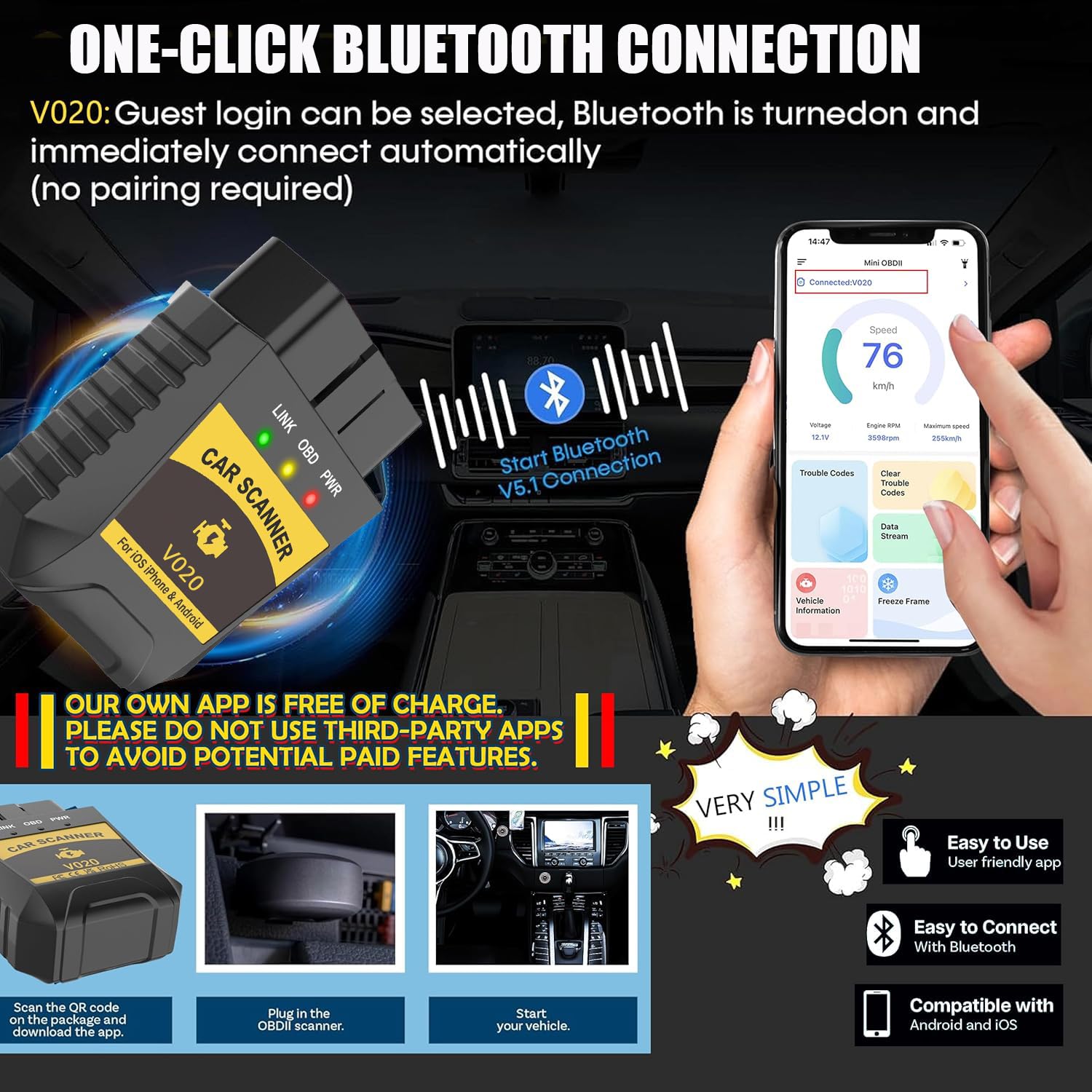Valise Diagnostic OBD2 Bluetooth Multimarque - Lecteur Code Moteur Voiture En Français