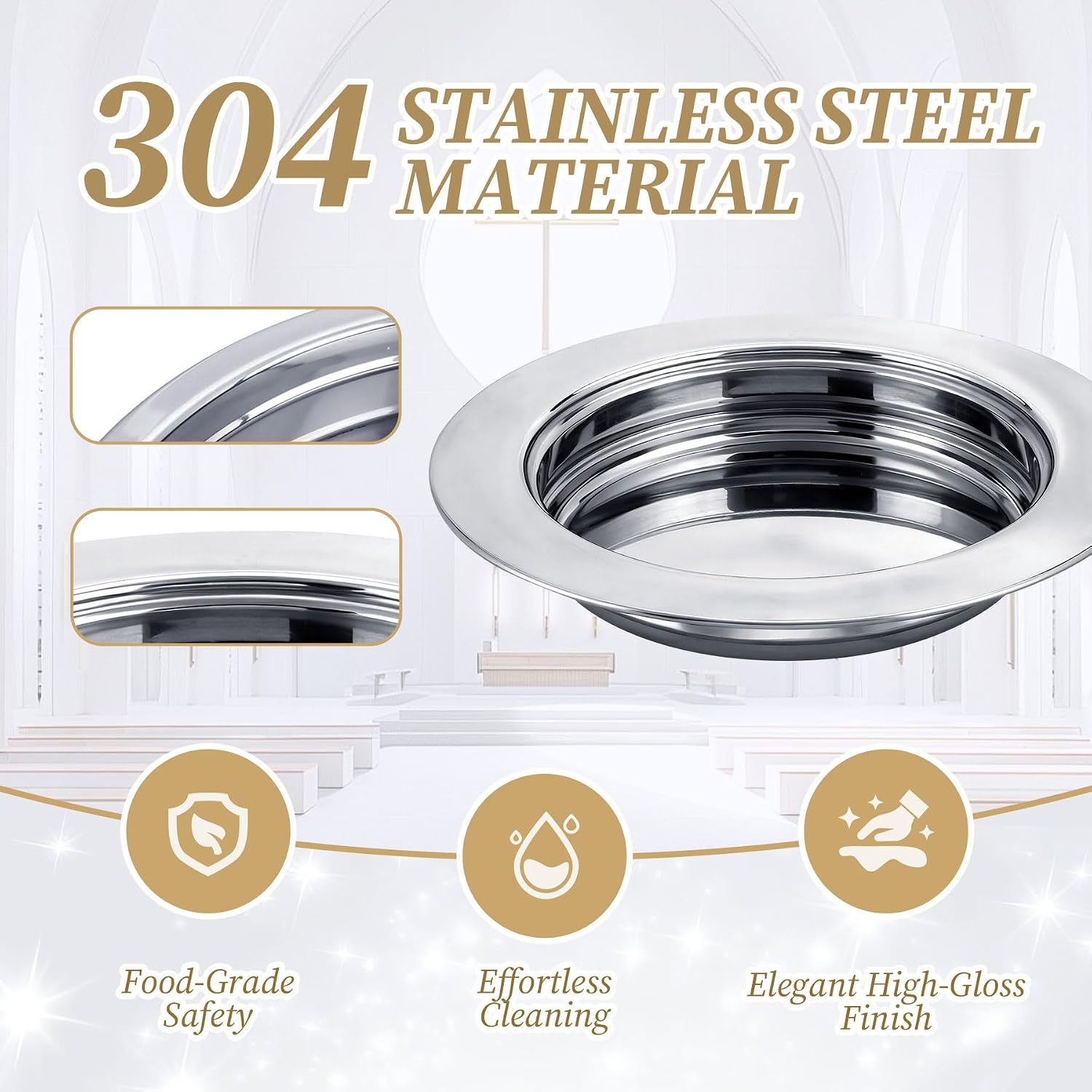 2Pcs Stainless Steel Communion Bread Plate for Church – Silver Communion Tray for Bread, Church Worship Supplies（No Lid）