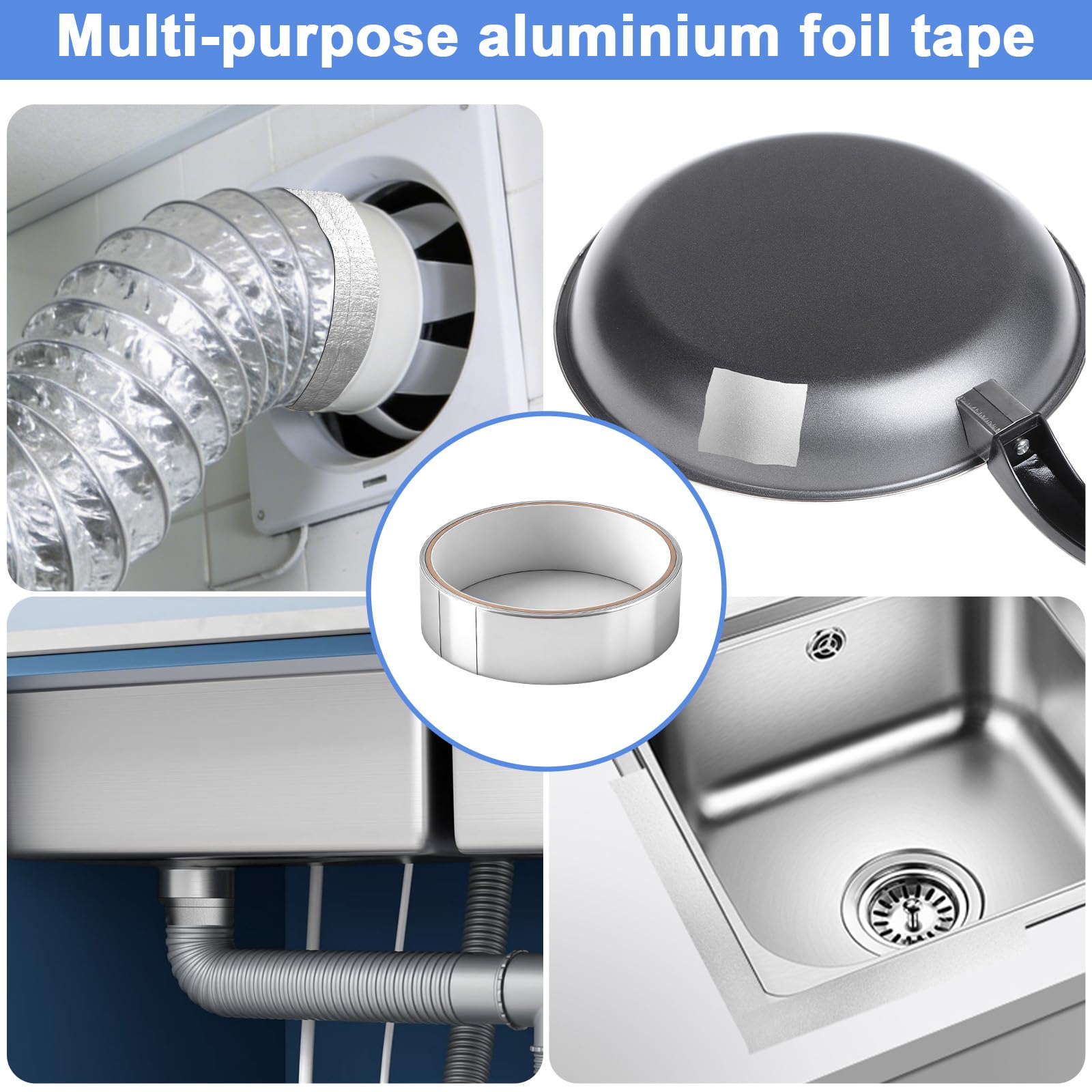 Tuyau d'évacuation de 100 mm de long - Longueur : 3 m - Tuyau d'air chaud - 100 mm - Avec 2 colliers de serrage en acier inoxydable et 1 bande en aluminium pour hotte aspirante - 5
