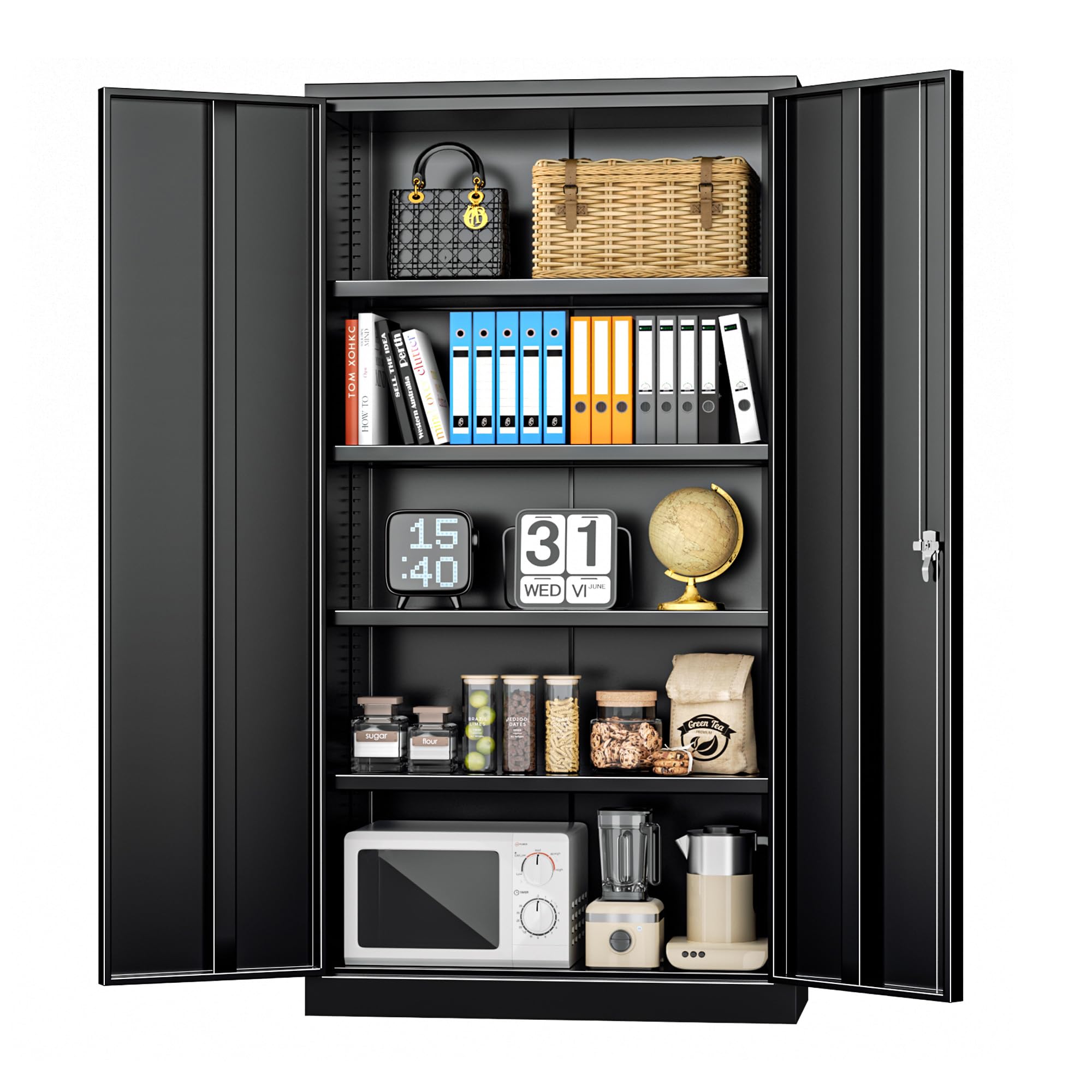 Photo 1 of *** SEE PHOTOS , READ NOTES *** INTERGREAT Black Metal Storage Cabinet Doors, 72" Locking Steel Storage Cabinet with Shelves, Tall Metal Cabinet Lockable Steel Cabinets for Home Office, Garage