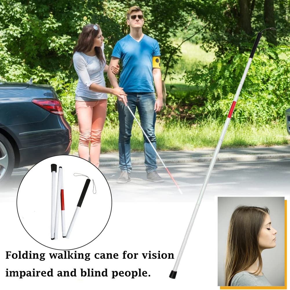 Bastón plegable de aluminio reflectante rojo, 48 pulgadas de largo