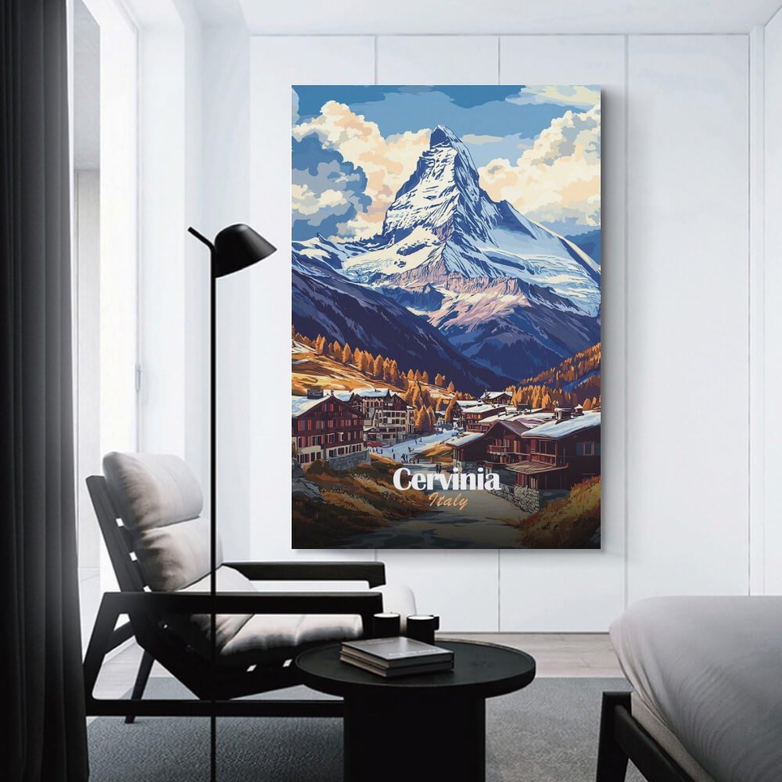 Junmoney Cervinia Italy Mountain Landscape Room Decor Wall Art, 16x24inch(40x60cm), for Office, Study Or Home Workspace, Decorative Artwork for Productive Spaces