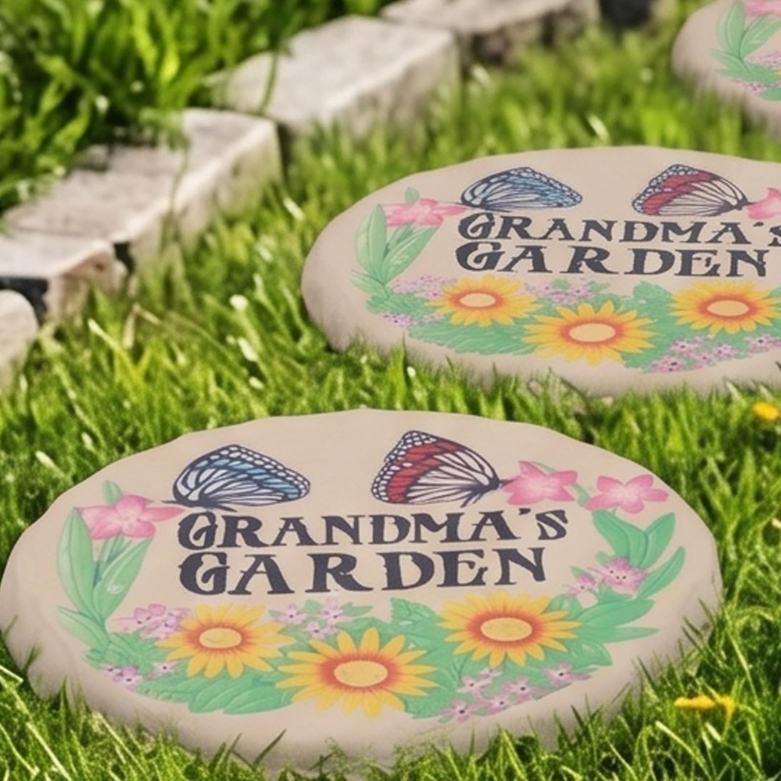 4 Pièces de Pas Japonais Décoratifs Rondes en Résine 39,5 Cm (Style de Lettre de Papillons)