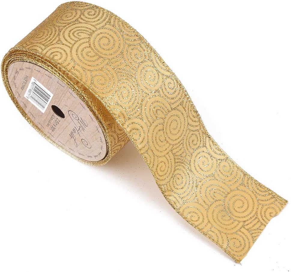 2-1/2-Inch Wide by 10 Yard Spool Wired Edge Craft Ribbon (419 Cloud Gold)