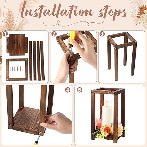 Miniatura 5 de Geetery 4 portavelas decorativos de madera para boda, centro de mesa, decoración de mesa de boda, decoración de mesa de boda, granero de campo,