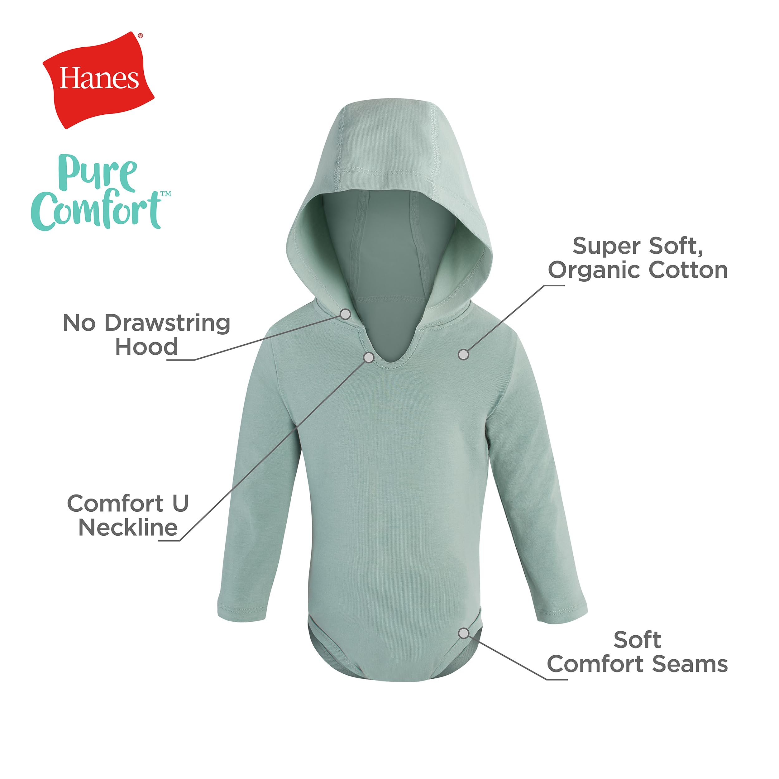 Hanes Pure Comfort - Body de manga larga con capucha, unisex, paquete de 3 Conjunto de camisetas para bebés y niños pequeños bebés niñas