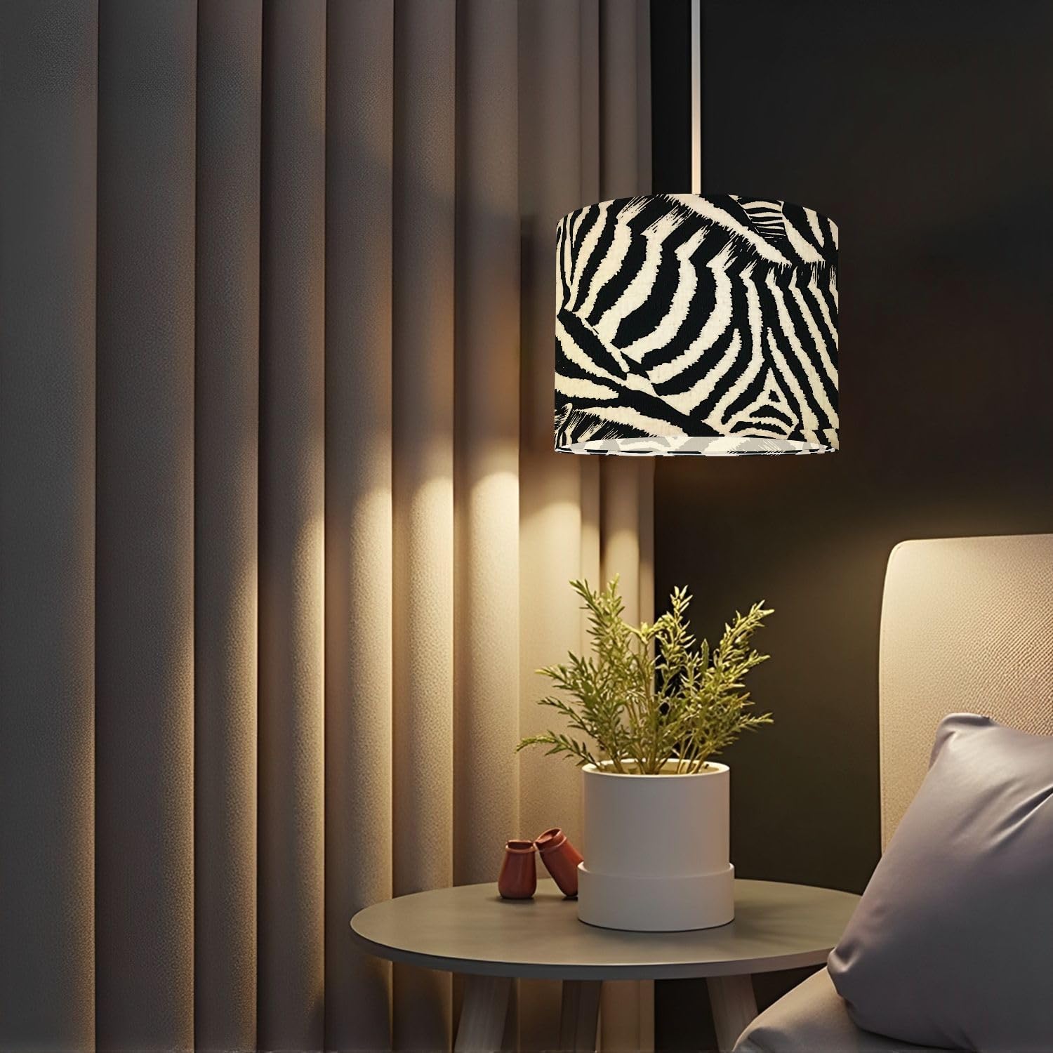 Seamless pattern zebra fur print Exotic wild animalistic texture Drum Lamp, Lamp Shades - 11" x 11" x 8.9" Vintage Replacement Fabric Lampshades for Table Lamps, Floor Lamps Easy Assembly