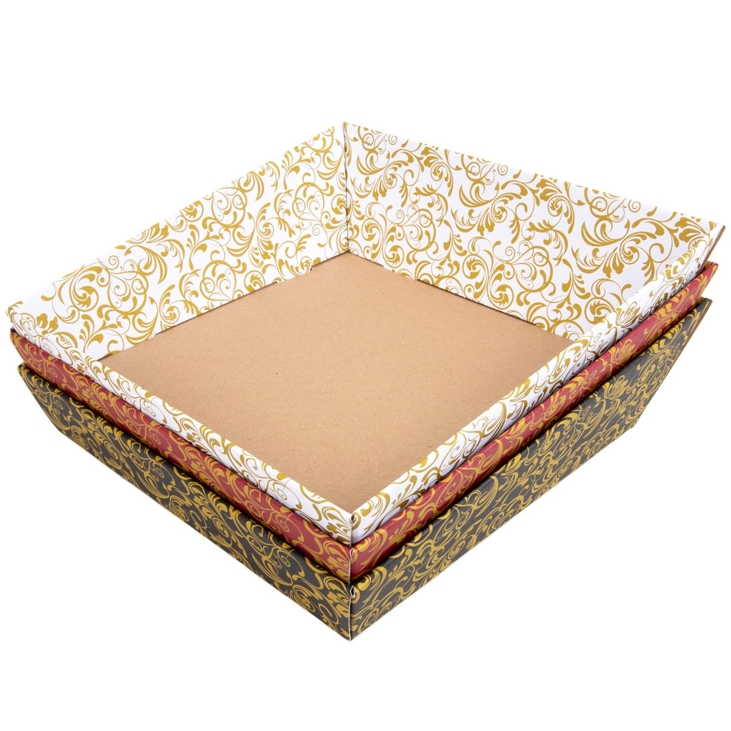 10 x PresentFill® Präsentkorb Quadrat Mittel Floral Barock Bordeaux/Gold - Geschenkkorb - Pappe aus umweltfreundlichen 100% Recycling Karton - Made in Germany