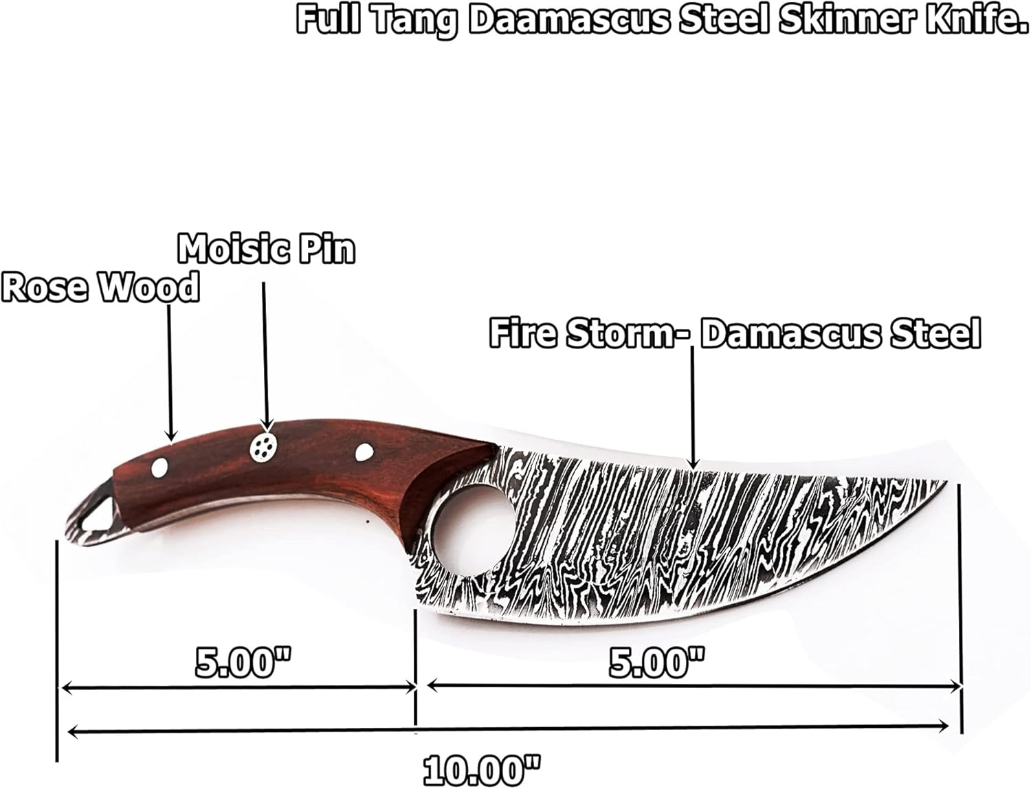 Handmade High Carbon Steel Fillet Kitchen and Skinning Knife with Rosewood Handle and Leather Sheath for Hunting OB-92