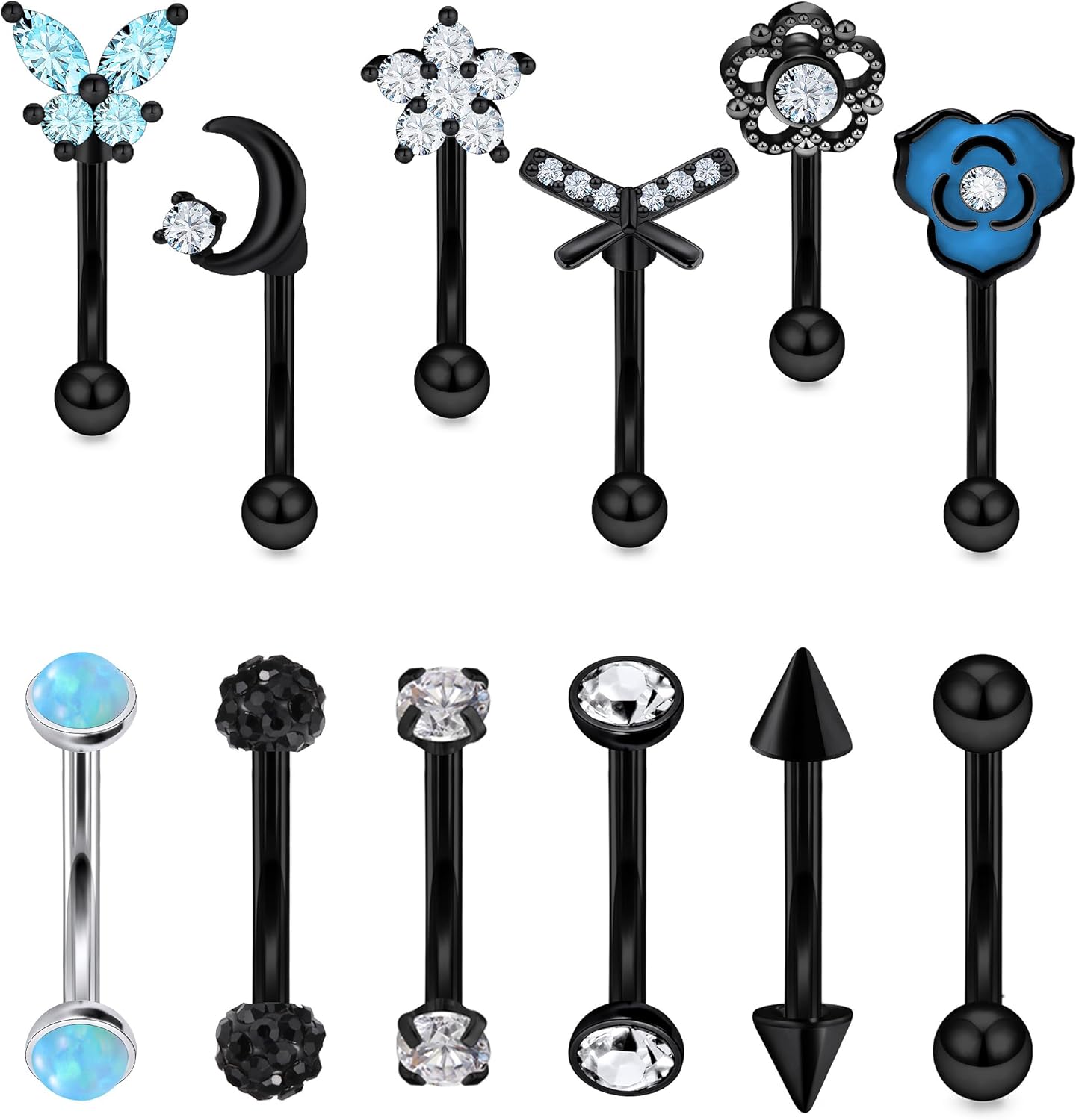 Vsnnsns Rook Daith Piercing Jewelry 16G Stainless Surgical Steel Curved Barbell Eyebrow Rings Vertical Labret Lip Piercing Jewelry Rook Daith Earrings for Women Men 6MM 8MM 10MM Hypoallergenic