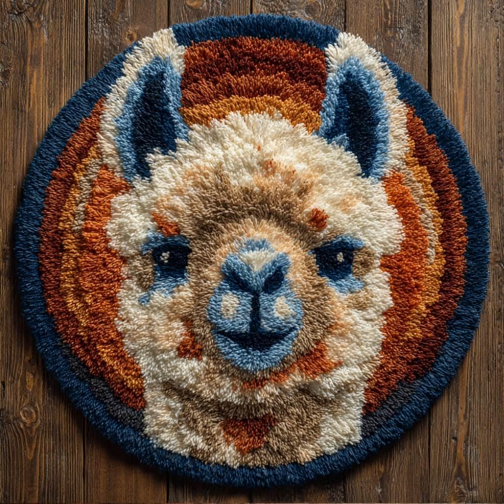 kitphoenix Round Shape Latch Hook Kits Rug Alpaca DIY Cushion Rug Carpet Making Crochet Hook Kits Preprinted Pattern Canvas Cushion Yarn Hooking Kits Mat Kits 50X50Cm