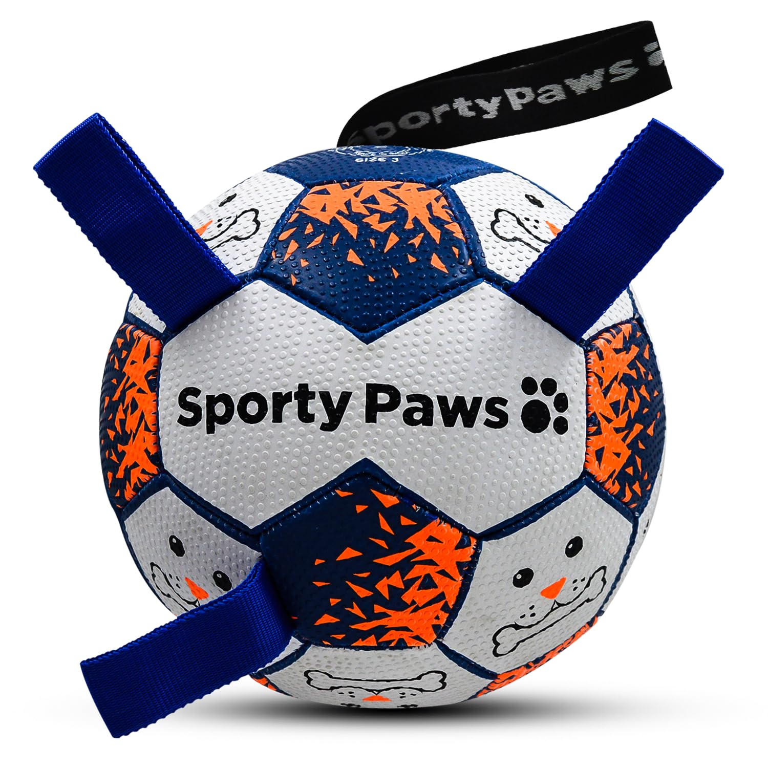 Sporty Paws Dog Football with Holding Loops, Durable Rubber Dog Ball Toy for Tug, Fetch & Training, Interactive Pet Play Ball for Small & Medium Dogs (Graphic Blue, 3)