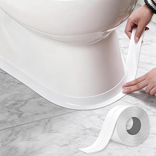 White Caulk Tape,Bathroom Waterproof Accessories Caulking Tape, Self-Adhesive Sealing Tape for Kitchen Sink, Toilet, Bathtub Shower, Tub Floor Wall Edge Protector Strip (1.5 inch*10.5 feet, 1pcs)