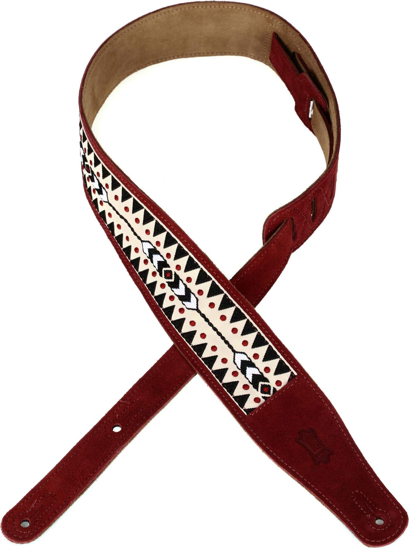 Levy's Leathers - Correa de piel de gamuza para guitarra de 2.5 pulgadas, diseño de gamuza, color burdeos, negro y marrón (MSJ26-BRG)