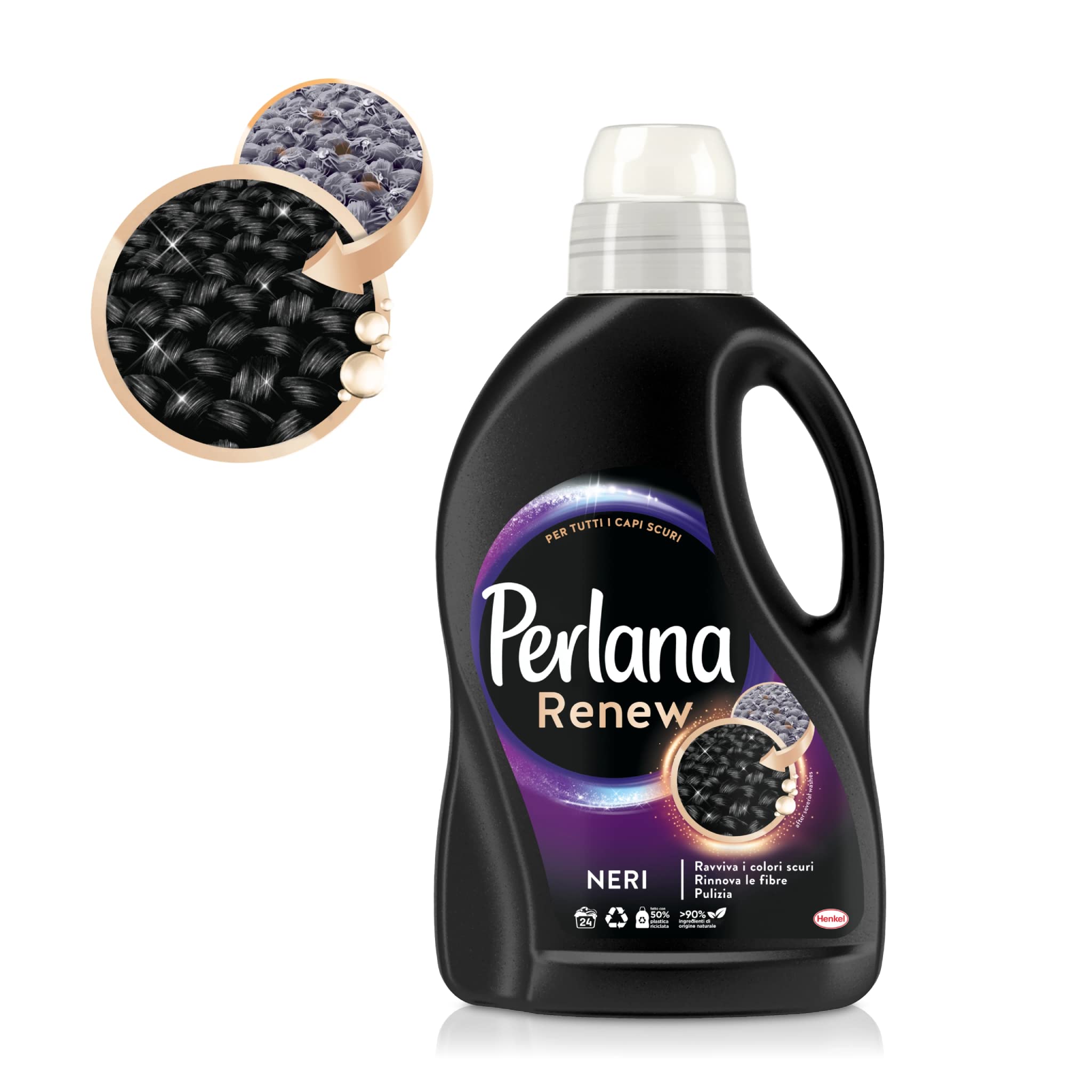 Perlana Renew Lana Nero, detersivo lavatrice per capi neri e scuri, rinnova e protegge l'intensità del colore, confezione singola da 24 lavaggi