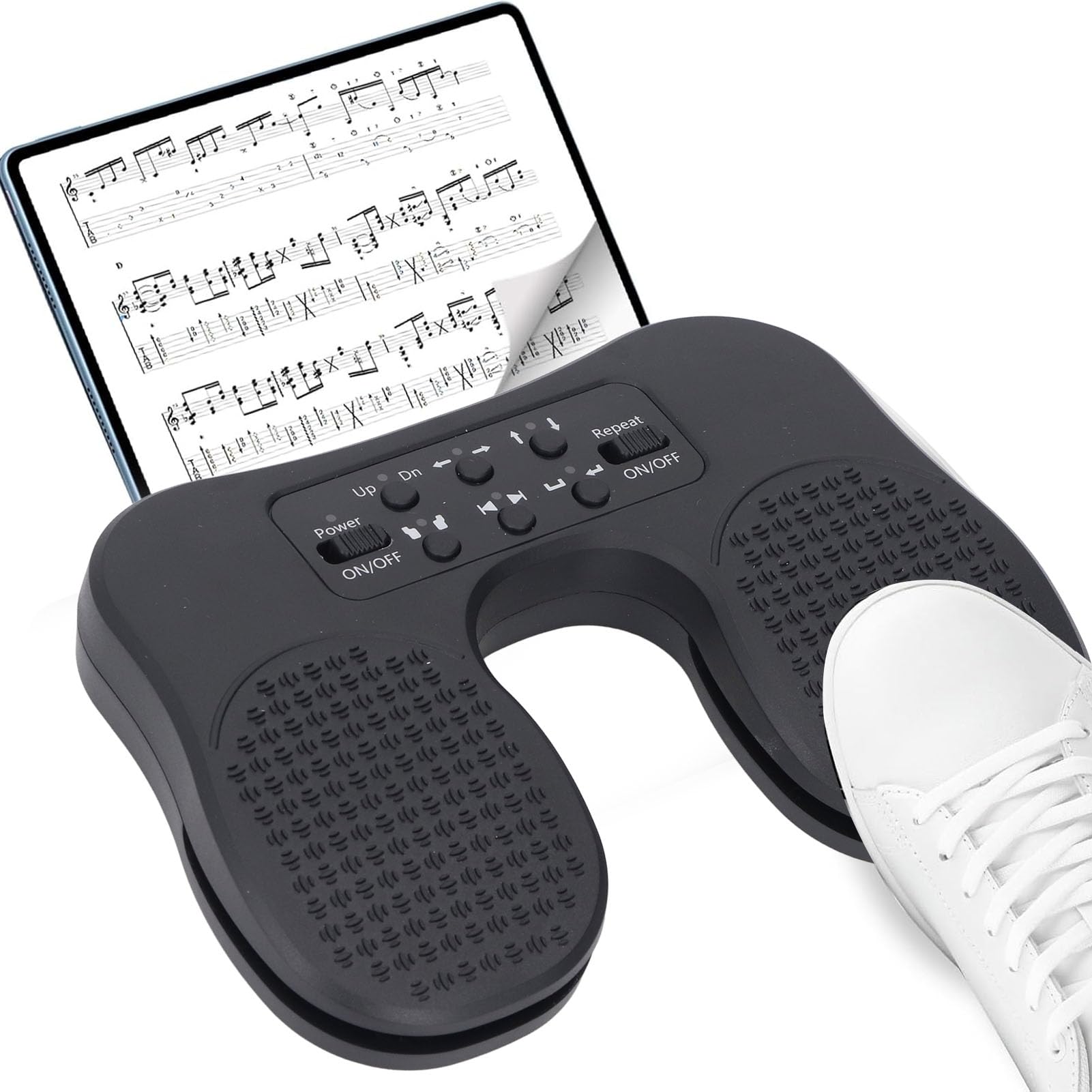 Cordless Music Page Turner Pedal, Silent Rechargeable Foot Pedal for iPad Android Tablets Phones, Page Up Down Left Right Keys Space Enter for Goodnotes. Wi Fi BT USB C