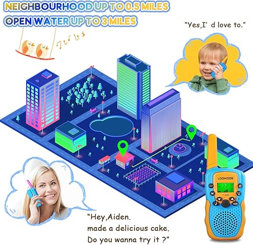 Miniatura 5 de LOOIKOOS Walkie Talkies para niños, radio Walky Talky de largo alcance de 1.9 mi de juguete para niños y niñas, paquete de 3
