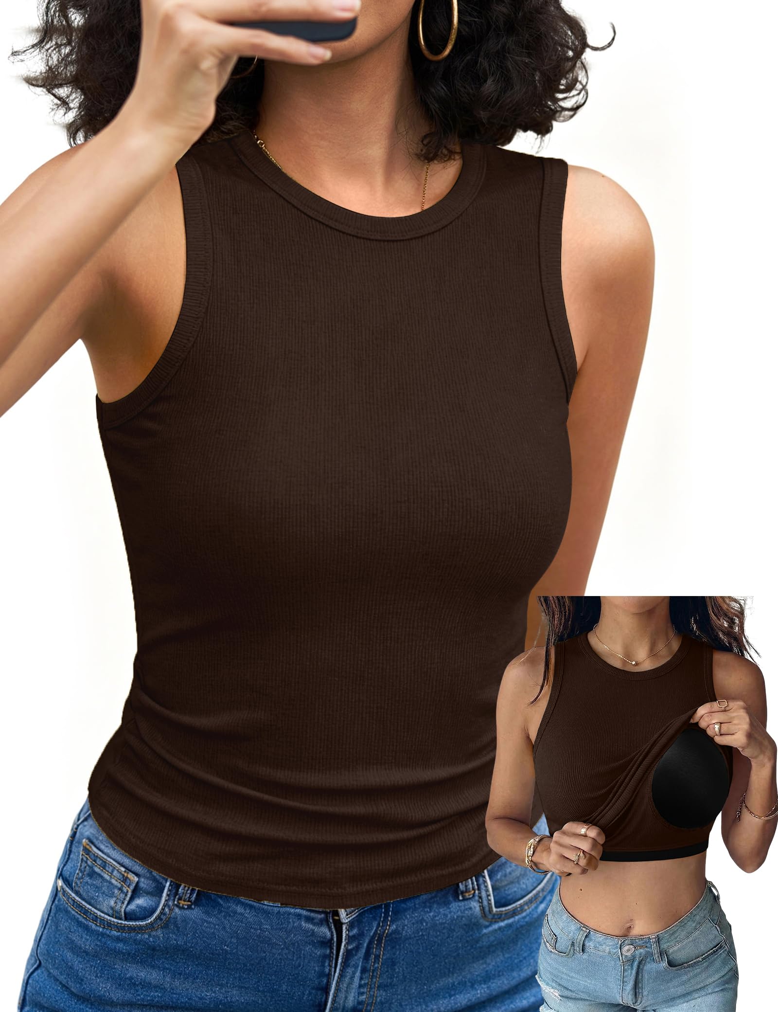 Aottori Tank Top Damen Gerippt Rundhals Slim Fit Sommer | Oberteile Ärmellos, Stretch, Elegant, Basic Shirt, Sexy, Casual, Einfarbig