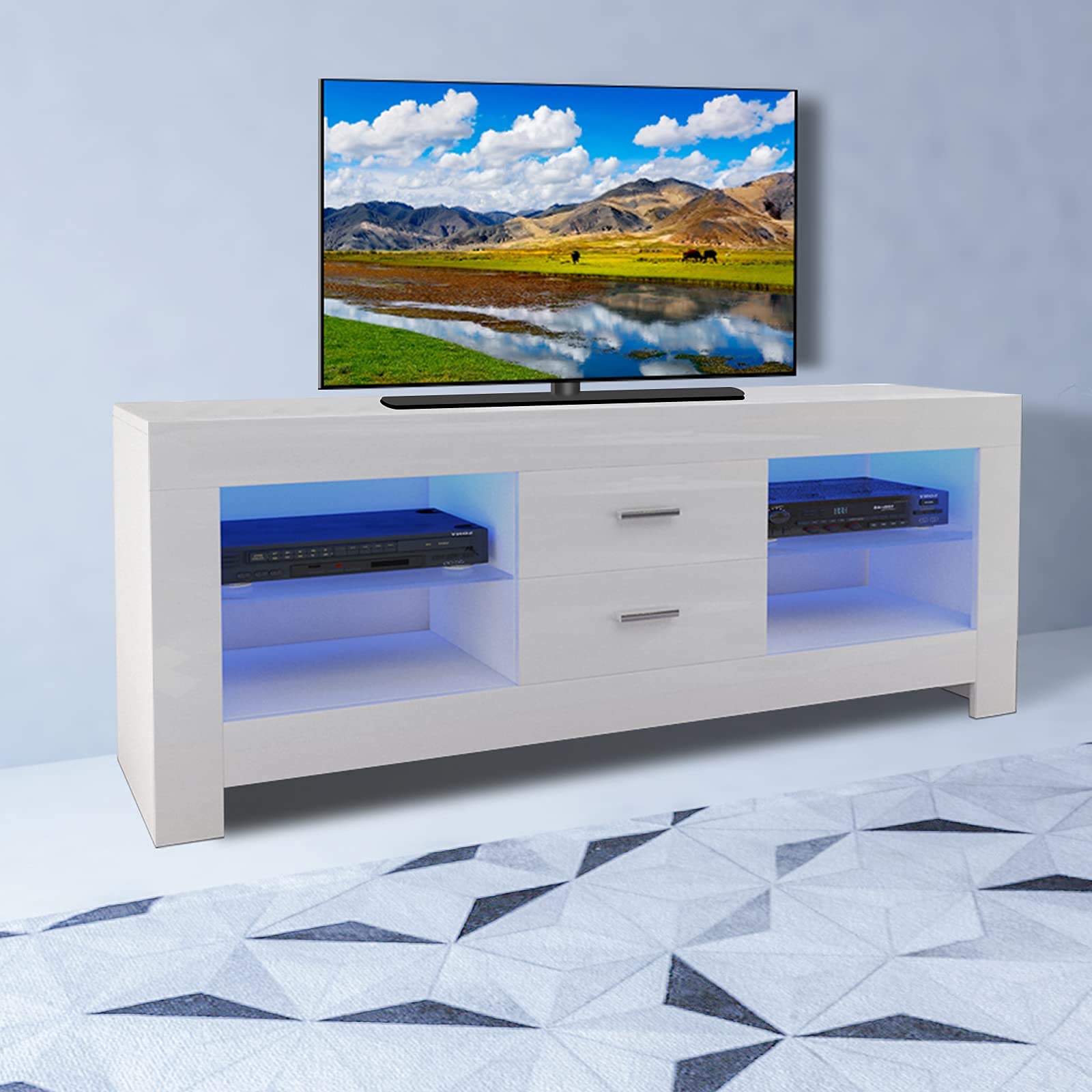 Dripex Mobile Porta TV con Luci LED, Mobile TV in Legno Moderno Design, Mobili per TV Cabinet Soggiorno Bianco Lucido 130 x 35 x 50 cm
