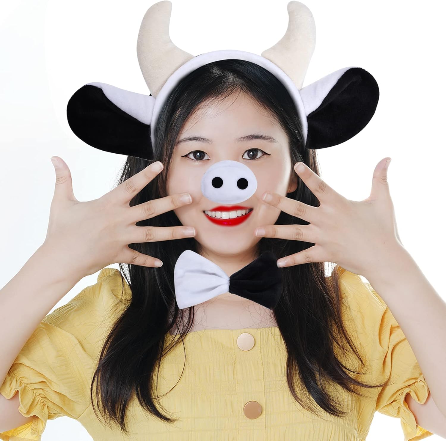 Dxhycc 5 Pieces Milk Cow Costume Set Cow Ears Headband Nose Tail Bowtie Tutu for Halloween Dress Up Animals Cosplay Set - Image 5