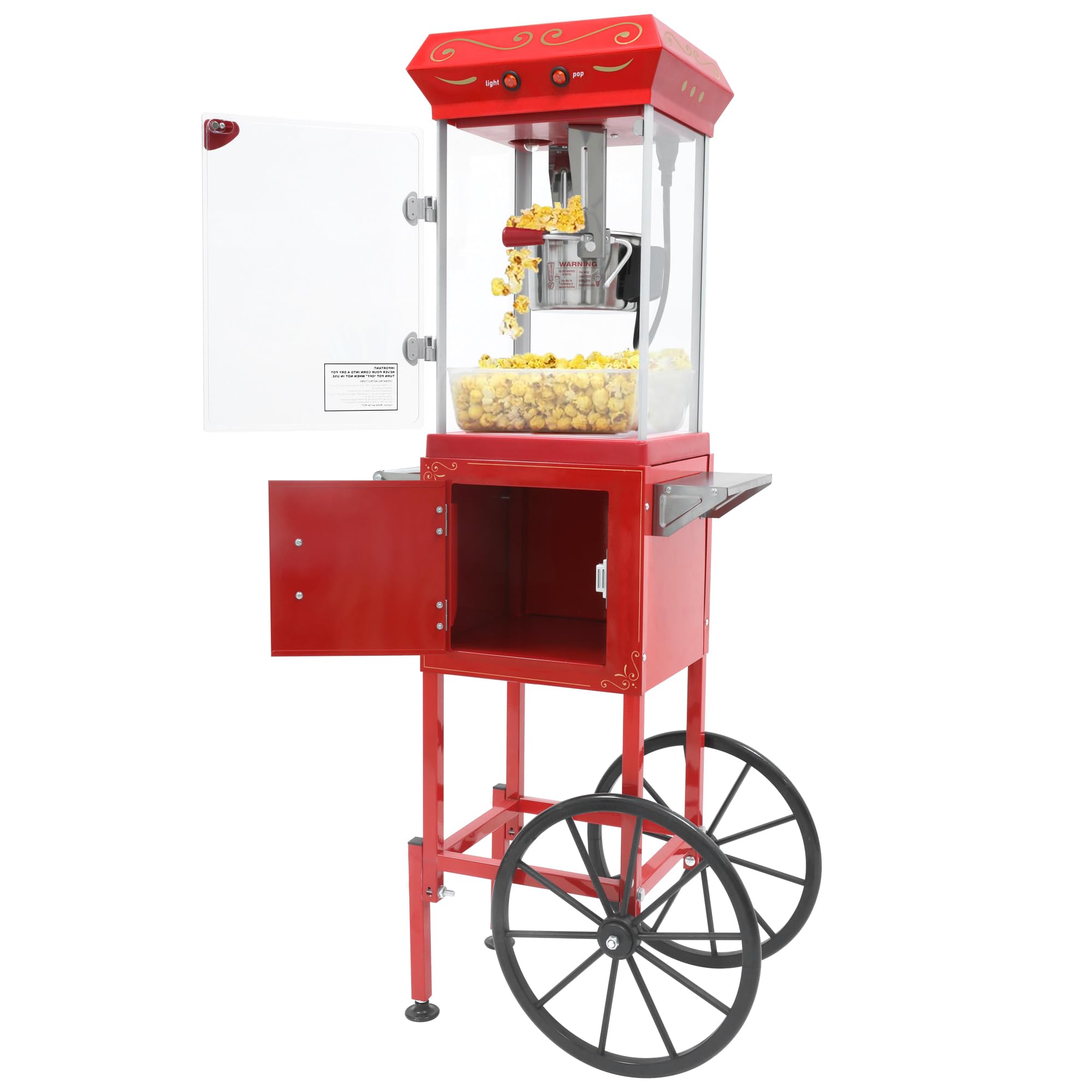 Popcorn Maker Machine - 9OZ Stainless Steel Kettle, Popcorn Machine with Cart Wheels, Retro Theater Style for Home, Parties, Commercial, Office, Events, Markets, Christmas