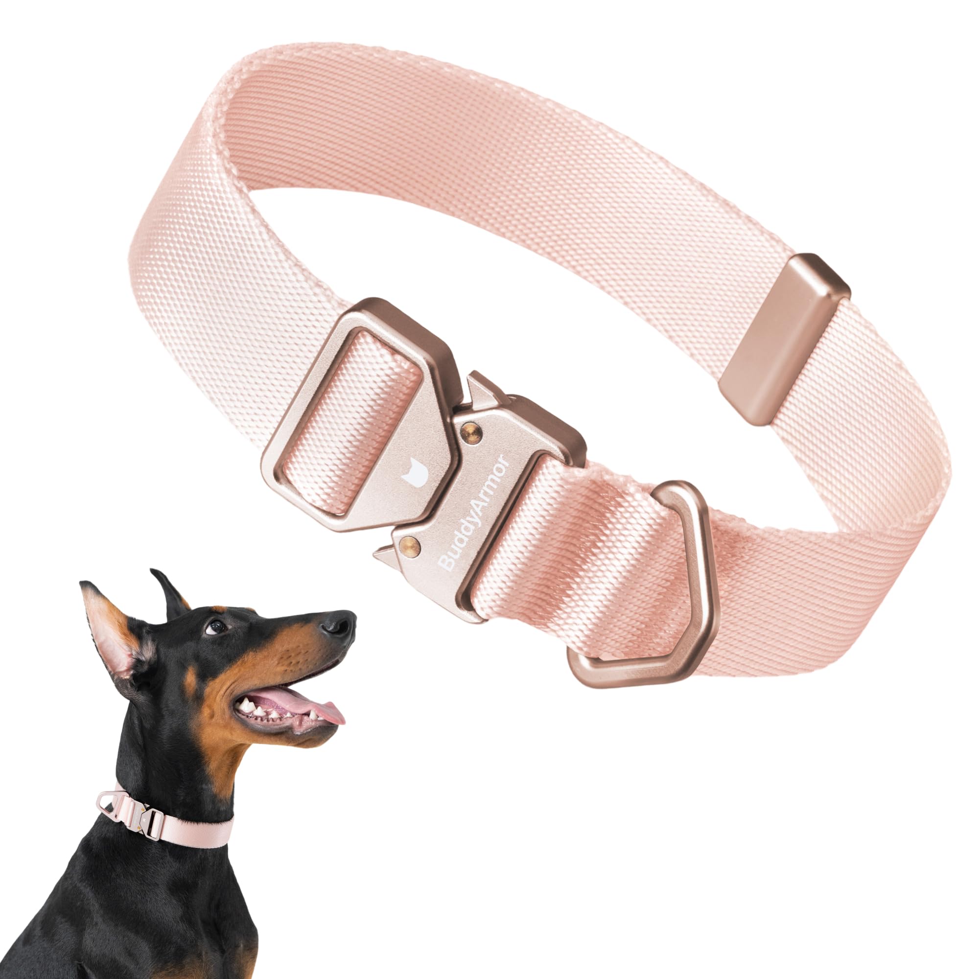 BuddyArmor Light Alloy Dog Collar Pro, Soft Lightweight Dog Collar with Metal Buckle Quick Release Adjustable Comfortable Nylon Collar for Medium