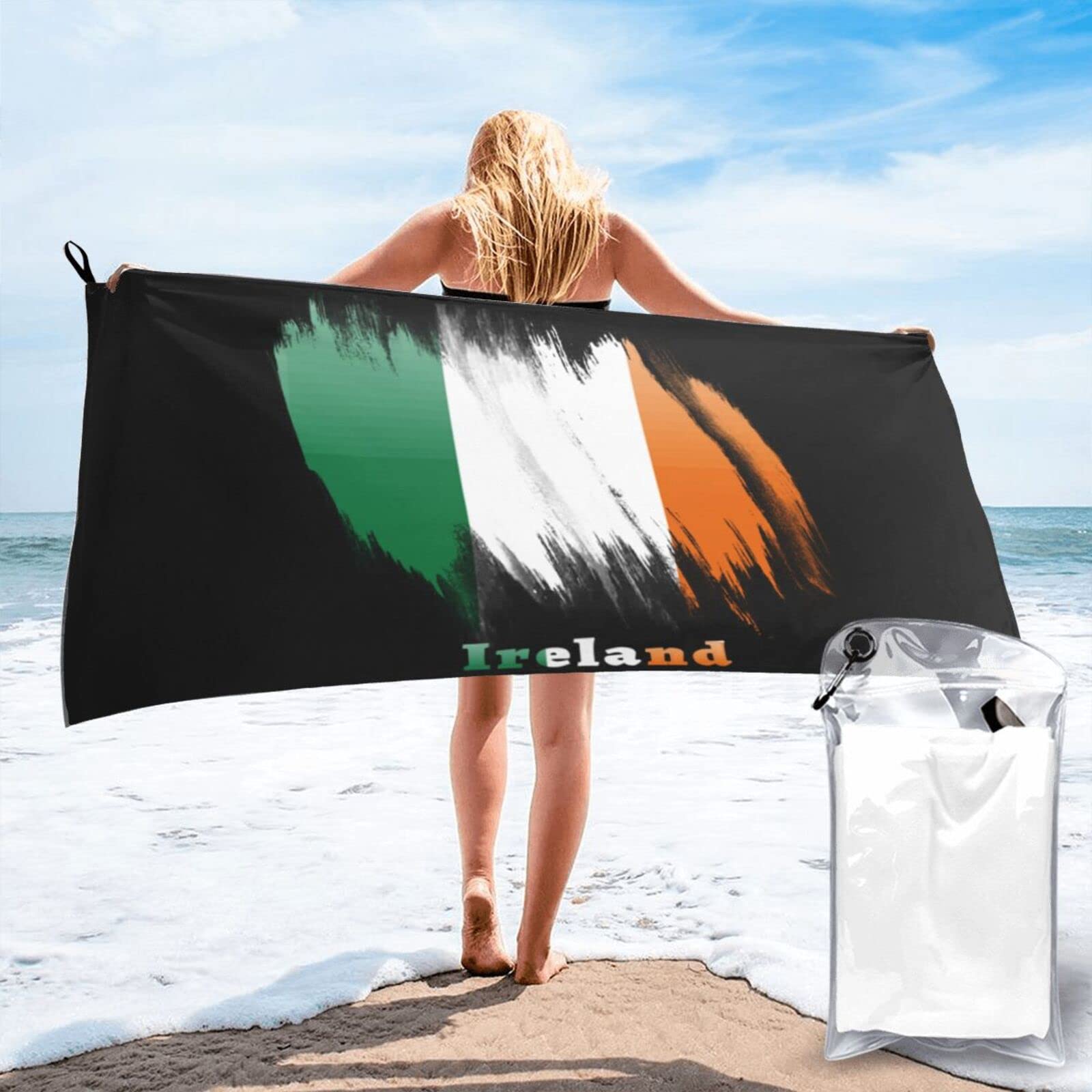 Oudrspo Ireland Flag Irish Beach Towel Quick Dry Towel Microfiber Sand Free Beach Towels with Pouch Lightweight Thin Pool Swim Towels Summer Gifts 31.5"x63"