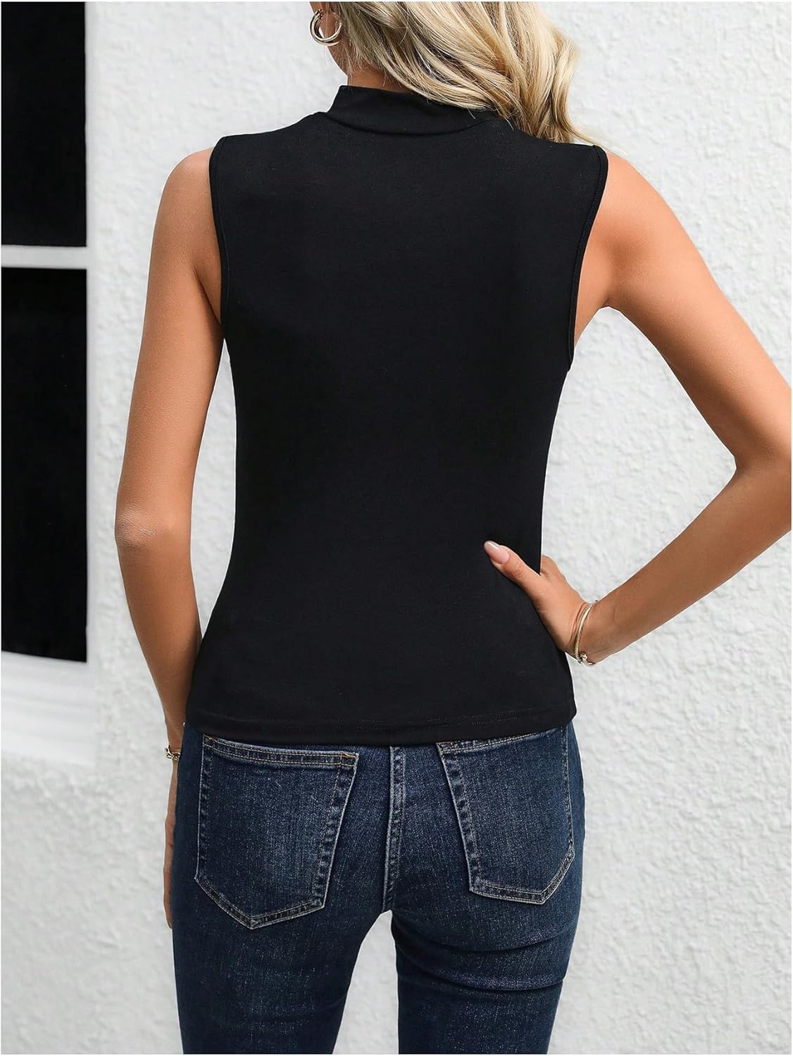 WDIRARA Women's Cut Out Sleeveless Mock Neck Blouse Ring T Shirt Casual Tank Tops - Image 2