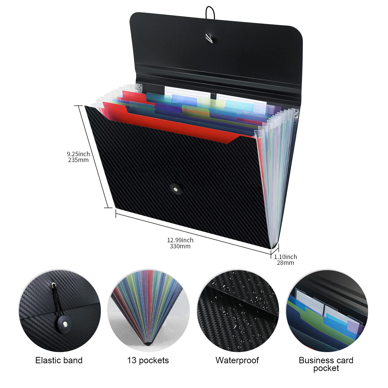 JIMEIQI Expanding File Folder, 13 Pockets Accordion Folder Letter Size A4 Paper with Elastic Band & Colored Tab, Perfect for School & Offices, Accordion File Organizer, Expandable File Organizer