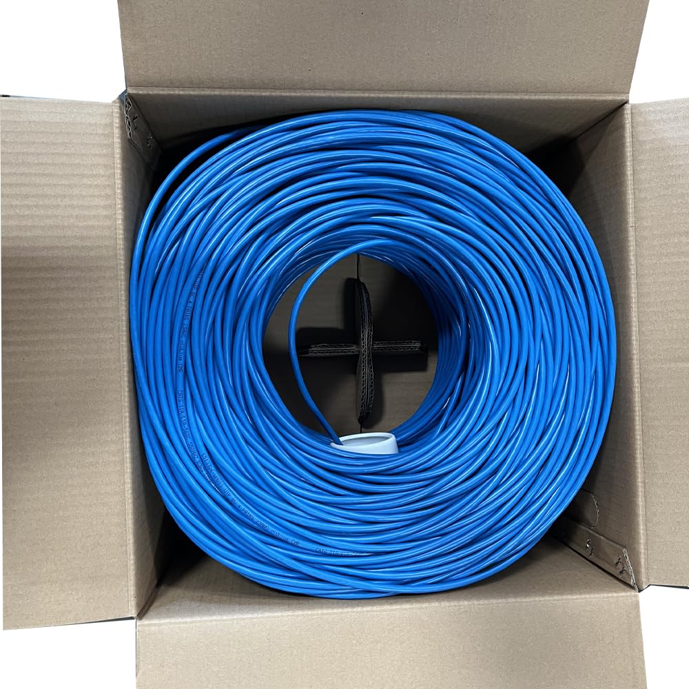 ENS Cat5e Ethernet Cable 1000ft, 24 AWG, CMR, Insulated Solid Bare Copper Wire, FastReel Pull Box, 350MHZ Gigabit Speed UTP Bulk Cable, UL Listed,CCTV Security Surveillance System NVR,DVR,Camera Blue