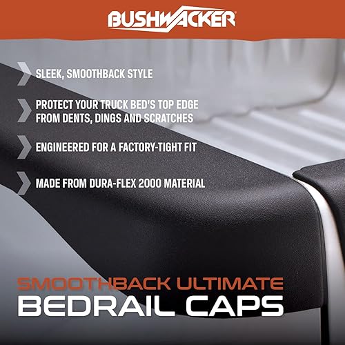 Miniatura 3 de Bushwacker Ultimate BedRail Caps - SmoothBack sin agujeros de estaca  Juego de 2 piezas, negro, acabado liso  48523  Compatible con GMC Sierra 1500